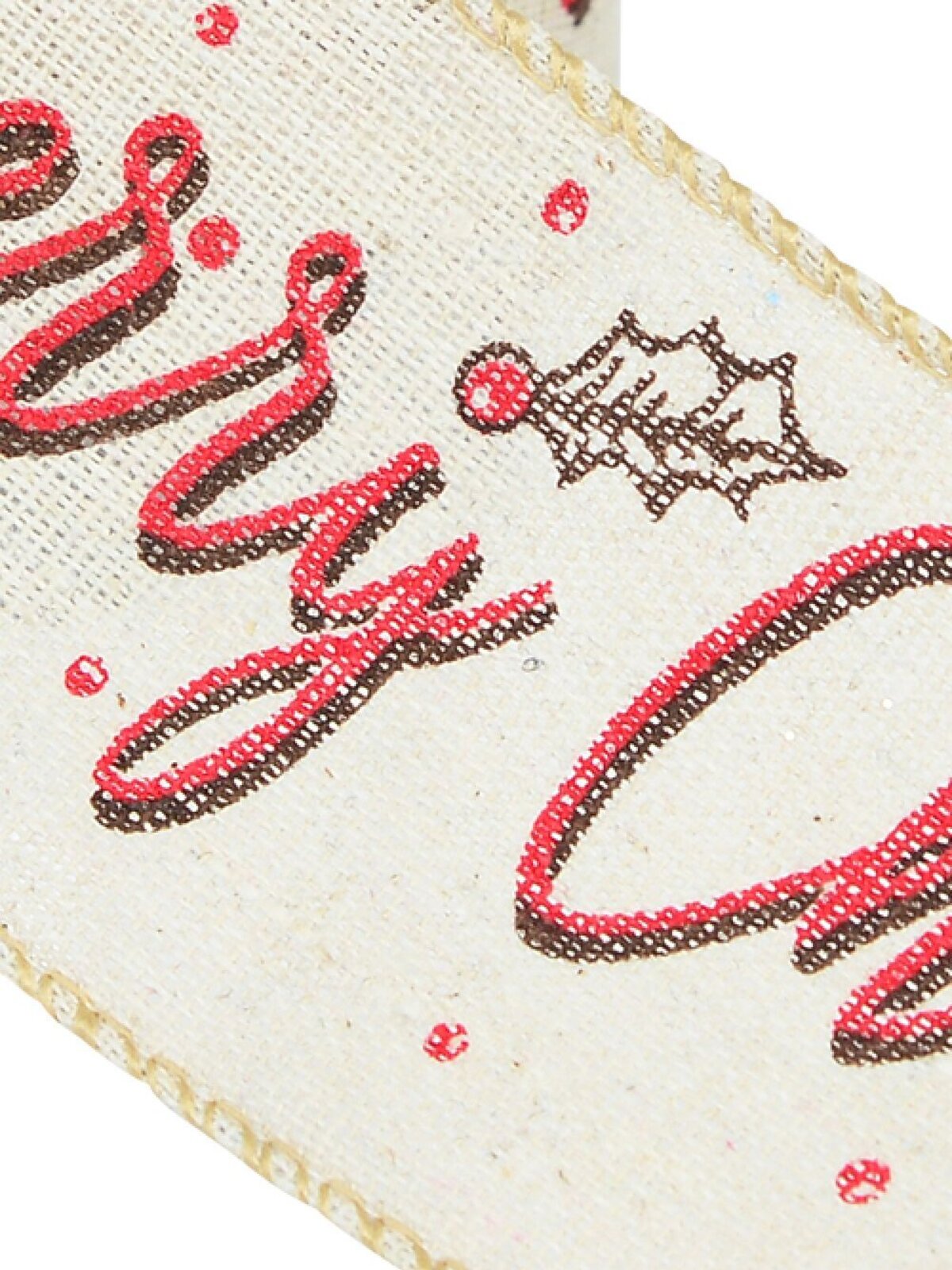 Font & Floral Pattern On Mesh Fabric Wide Cut Christmas Craft Ribbon - 3m