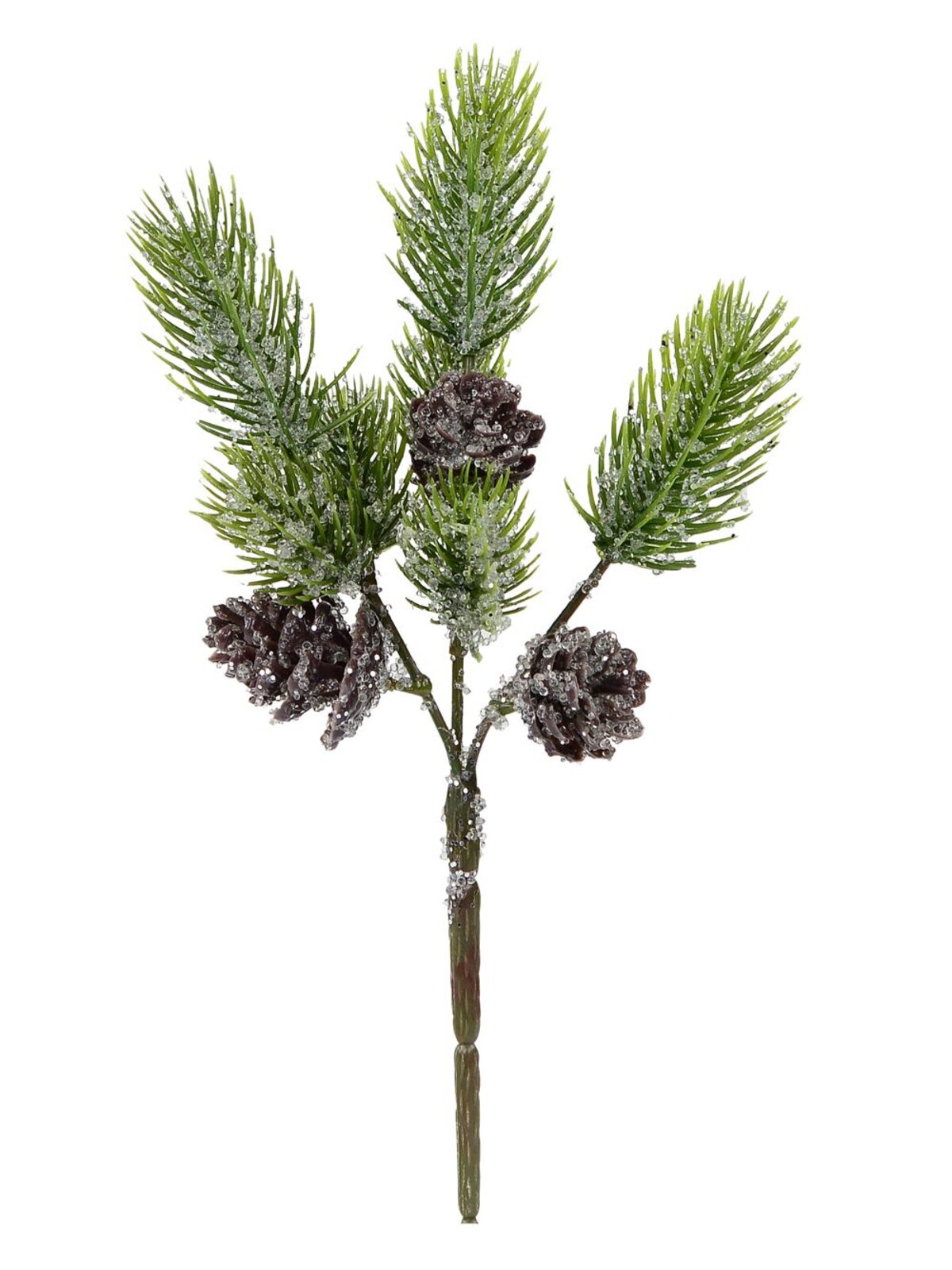 Frosted Pine Cones & Brushes Natural Look Decorative Christmas Pine Pick - 24cm
