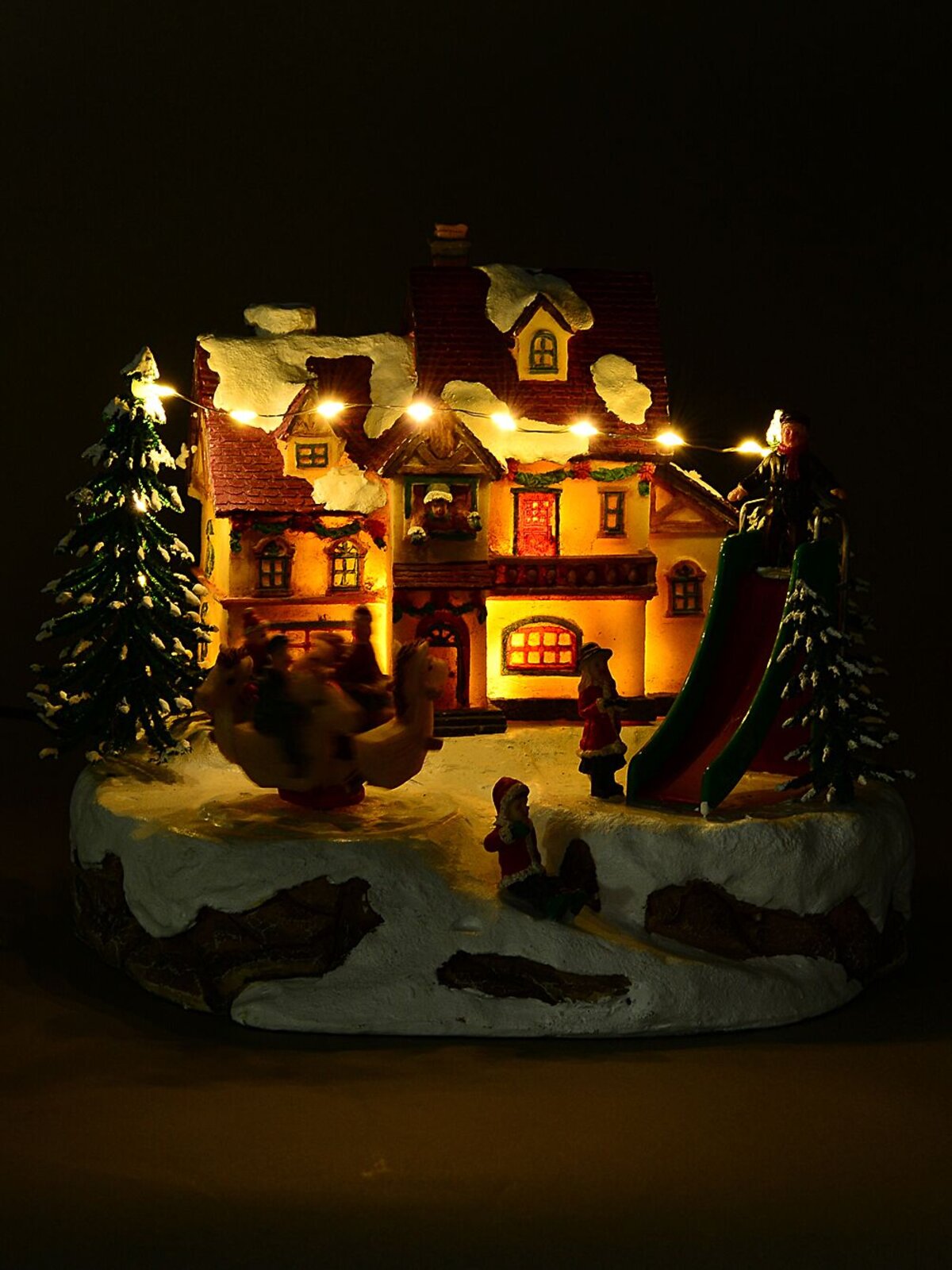 Fun Slide & Merry-Go-Round At Santa's Workshop Christmas Village Scene - 23cm — image 3
