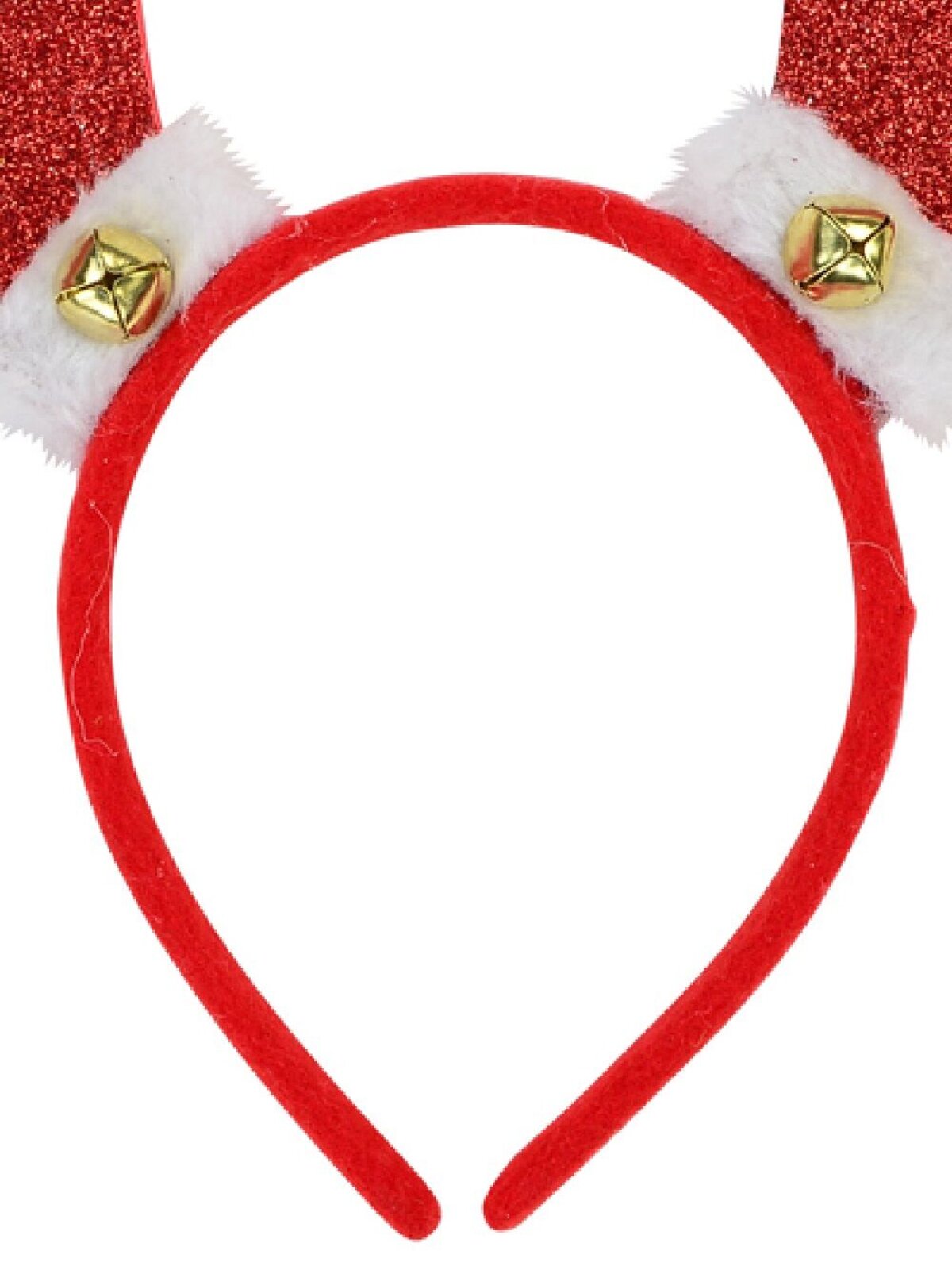 Glittered Reindeer Antlers Headband With Bell & Fluffy Cuff - One Size Fits Most