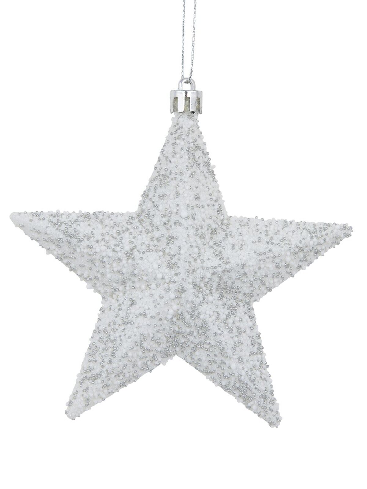 Glittered & Textured White Star Christmas Tree Hanging Decorations - 3 x 13cm