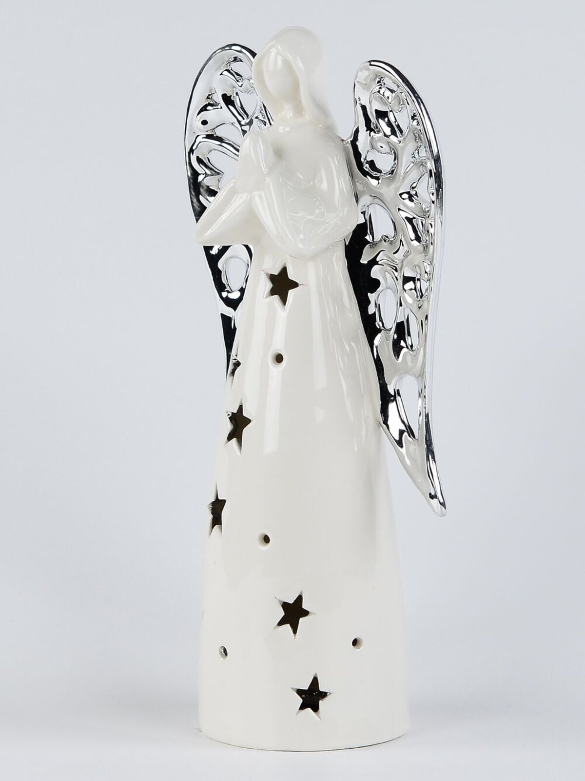 Glorious White Angel With Silver Wings Ceramic Christmas Ornament - 25cm — image 2