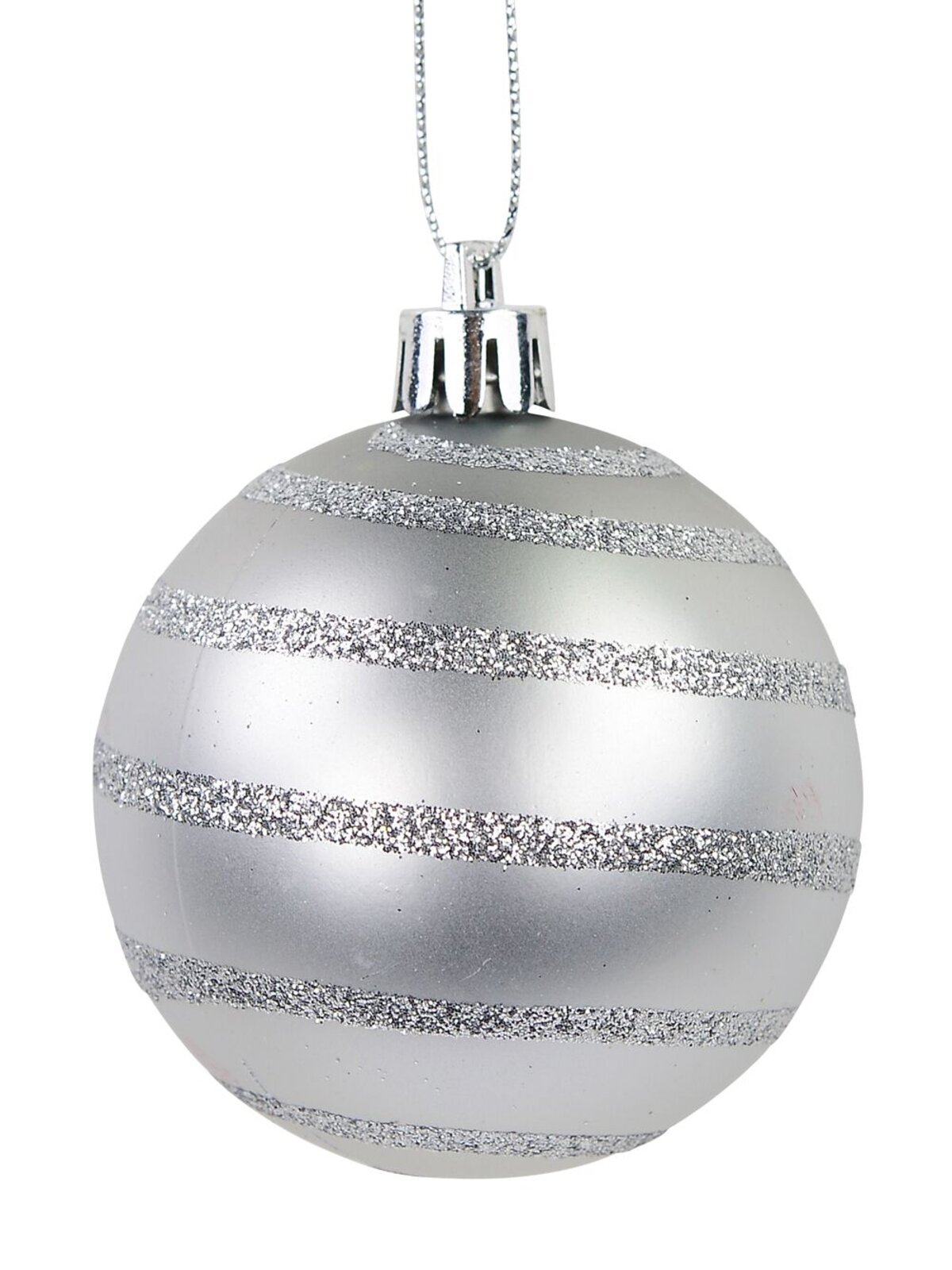 Gloss, Matte, Pearl, Glittered & Striped Silver Baubles - 64 x 60mm