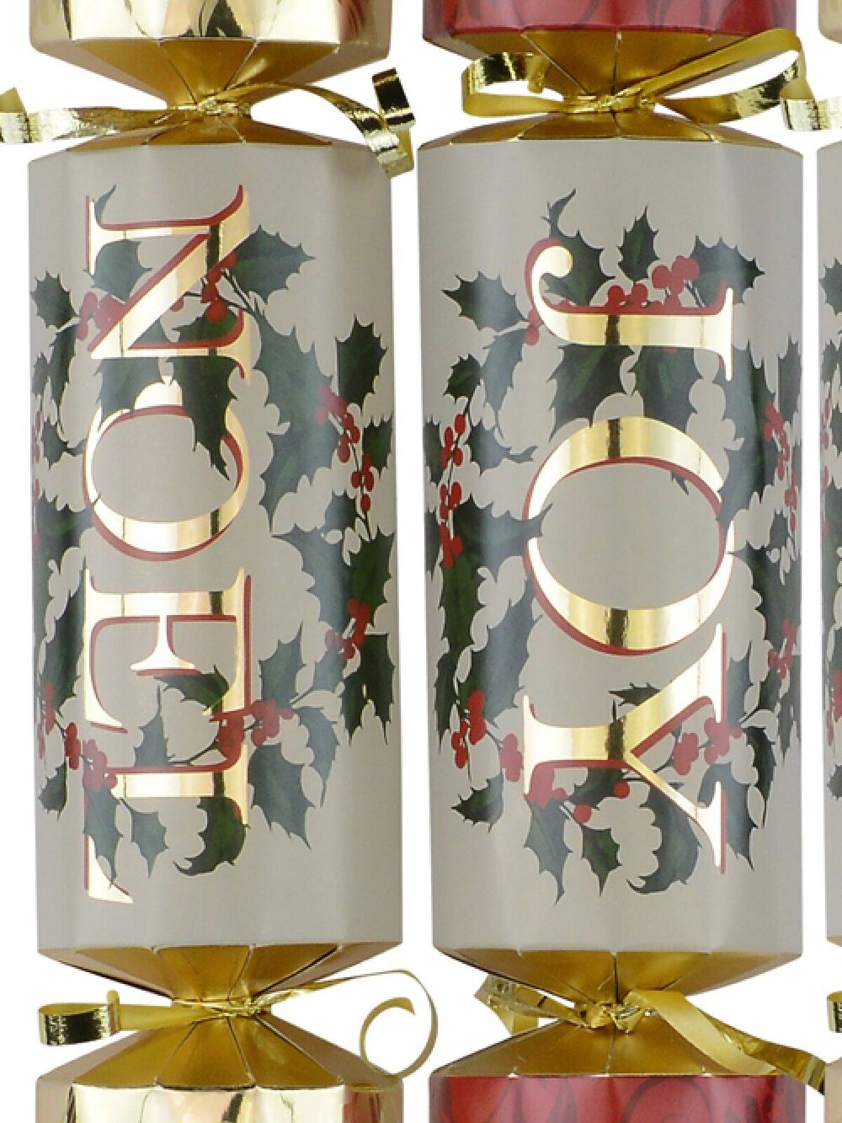 Gold, Cream & Red Noel & Joy Luxury Christmas Cracker Bon Bons - 10 x 36cm — image 2