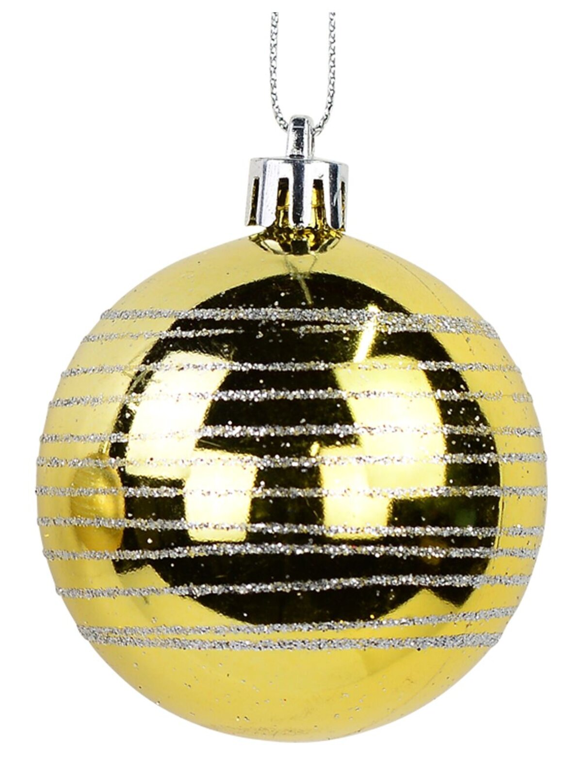 Gold Matte & Gloss With Silver Glitter Stripes Baubles - 12 x 60mm