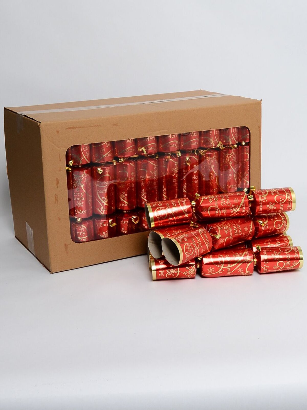 Gold Merry Christmas, Snowflakes & Ribbon Print On Red Bon Bons - 50 x 30cm — image 2