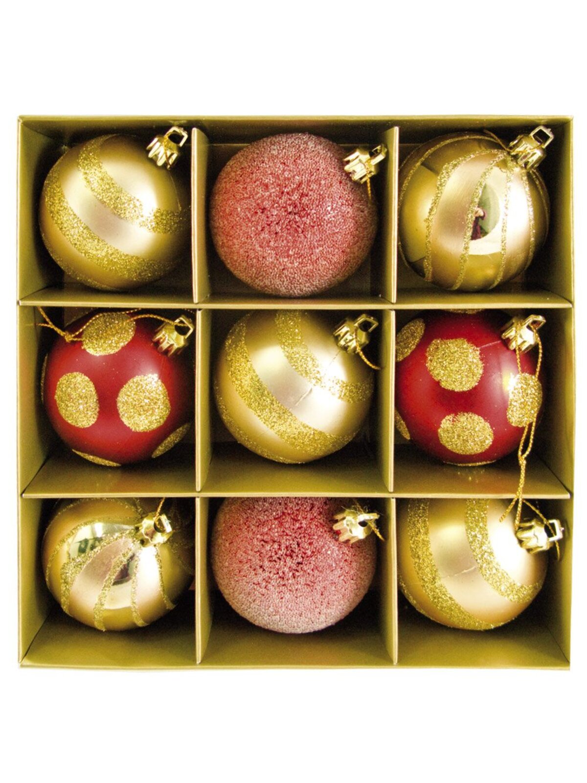 Gold & Red Baubles With Assorted Patterns - 9 x 60mm — image 6