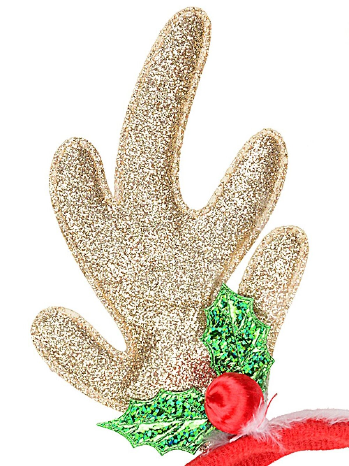 Gold Sequin Deer Antlers & Mistletoe Christmas Headband | One Size Fits Most