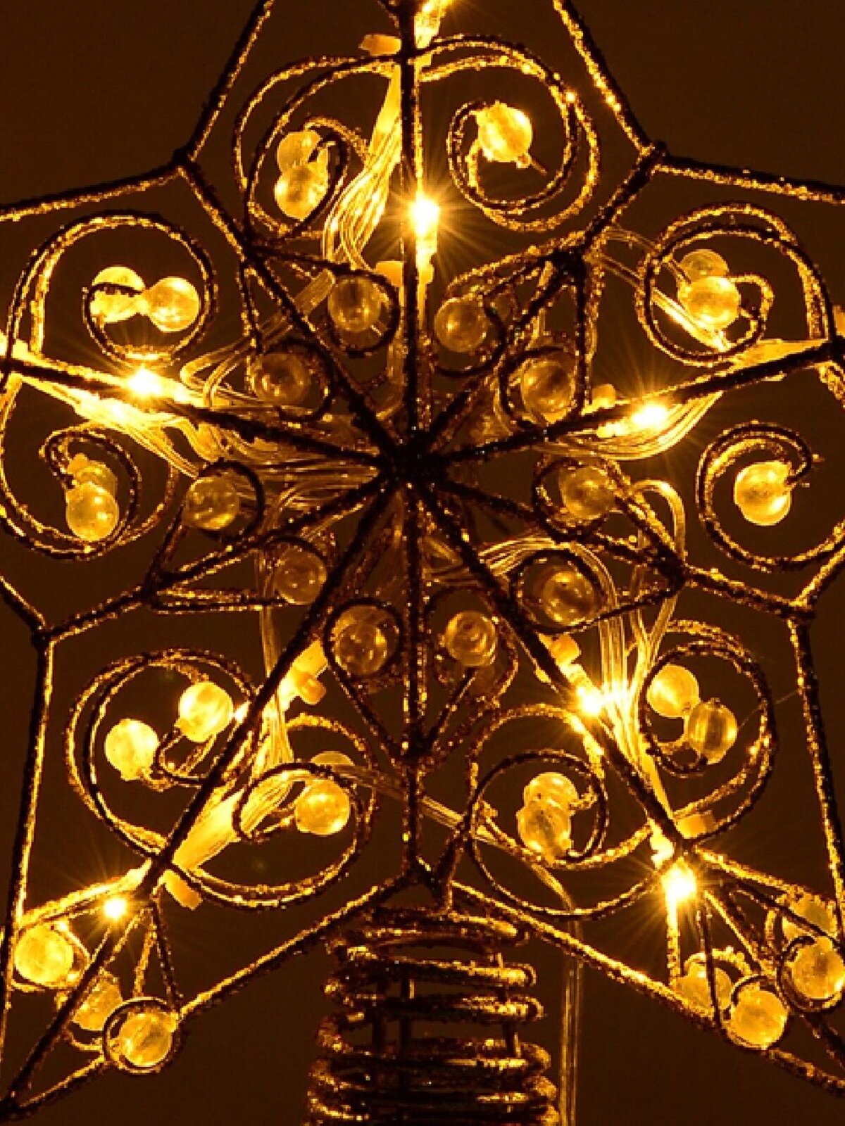 Gold Star With Beads Illuminated Warm White Tree Topper Ornament - 21cm — image 5