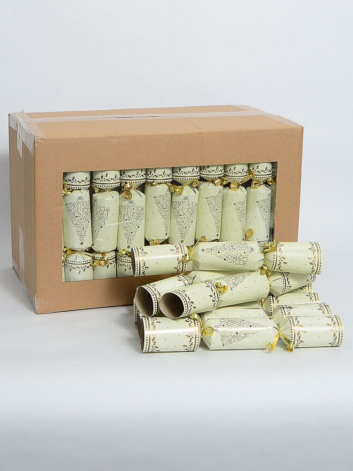 Gold Text Tree With Stars & Dots Cream Christmas Cracker Bon Bons - 50 x 26cm