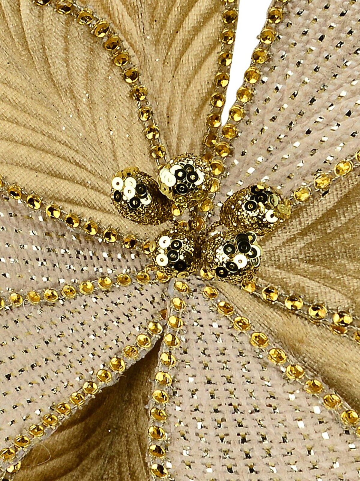 Gold Velvet & Natural With Diamantes Poinsettia Christmas Tree Clip Pick | 30cm — image 3