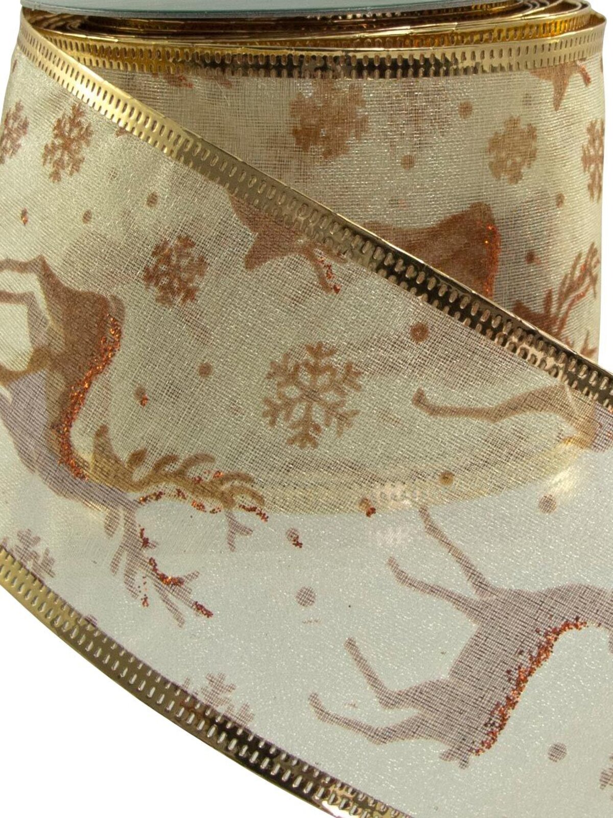 Gold With Copper Reindeer & Snowflake Ribbon - 3m