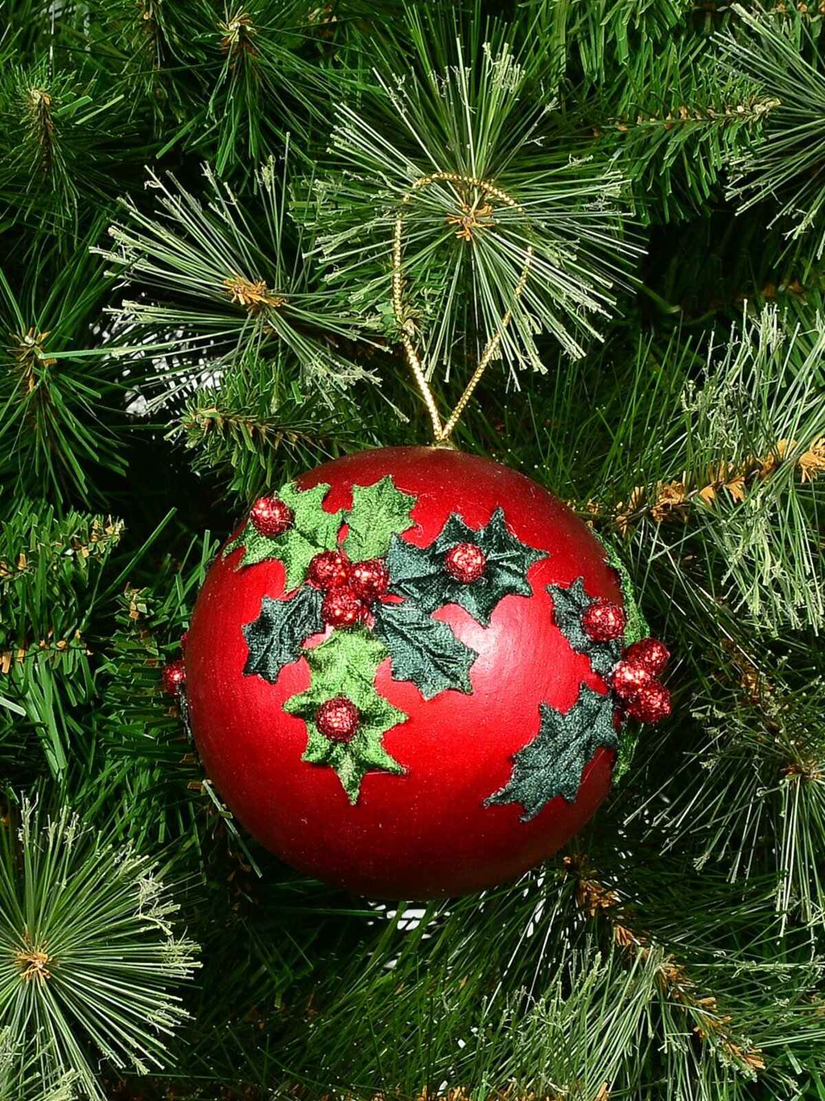 Green Antique Holly Red Bauble Christmas Tree Hanging Decoration - 11cm — image 3