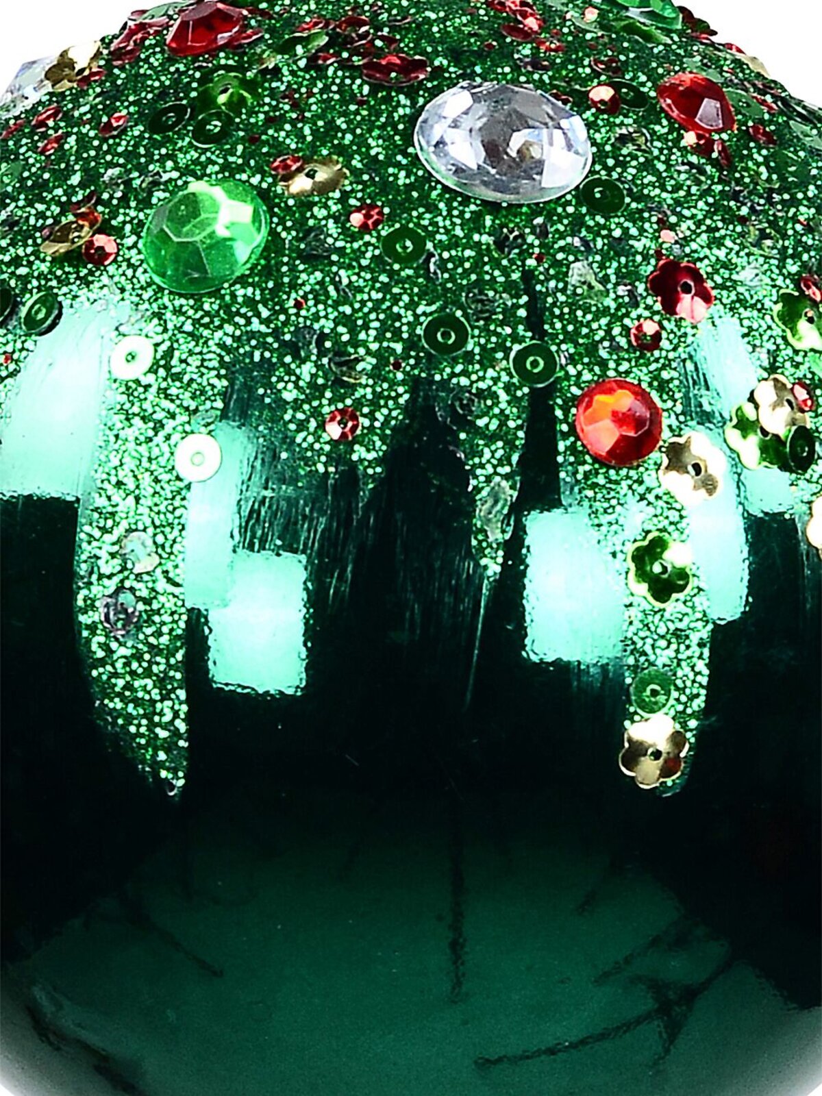 Green Christmas Bauble Decorated With Glitter, Sequins & Simulants - 12cm — image 2