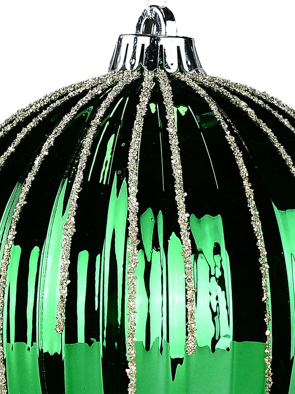 Green Dynamic Grand Pumpkin Ribbed Gold Glitter Bauble | 15cm — image 3