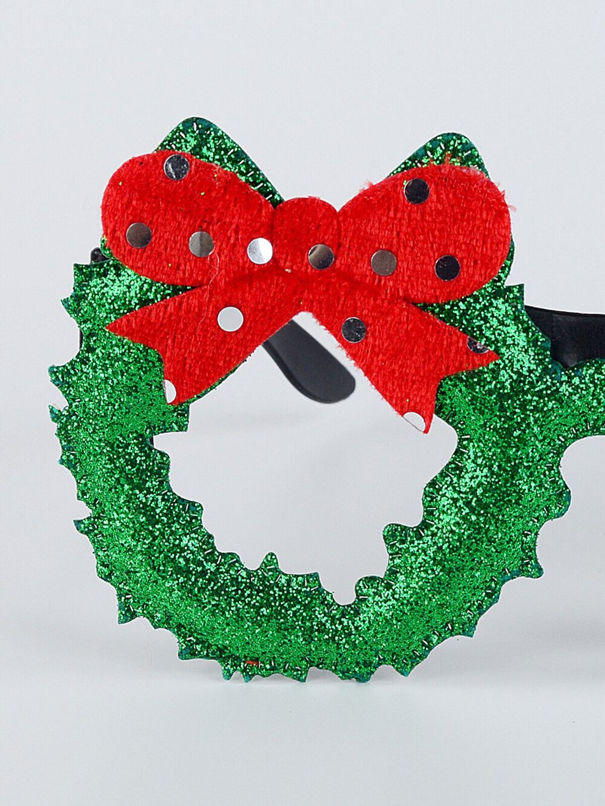 Green Glitter Christmas Wreath Red Bow Novelty Glasses | One Size Fits Most — image 3