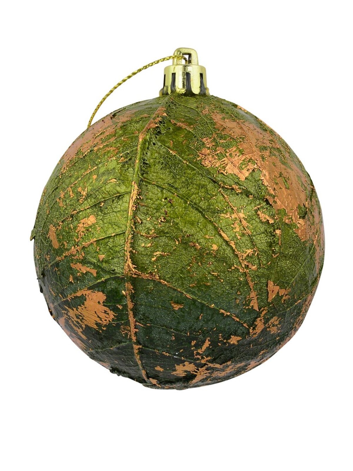 Green Leaf Like Christmas Bauble Decorations With Bronze Detailing - 2 x 80mm — image 2