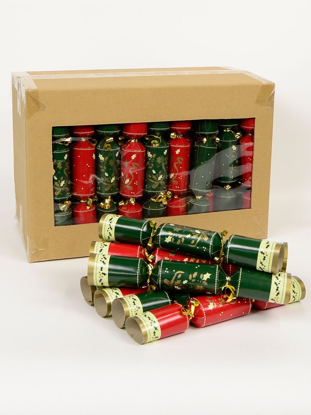 Green & Red With Ribbon & Holly Leaf Bon Bons - 28cm x 50 Pack
