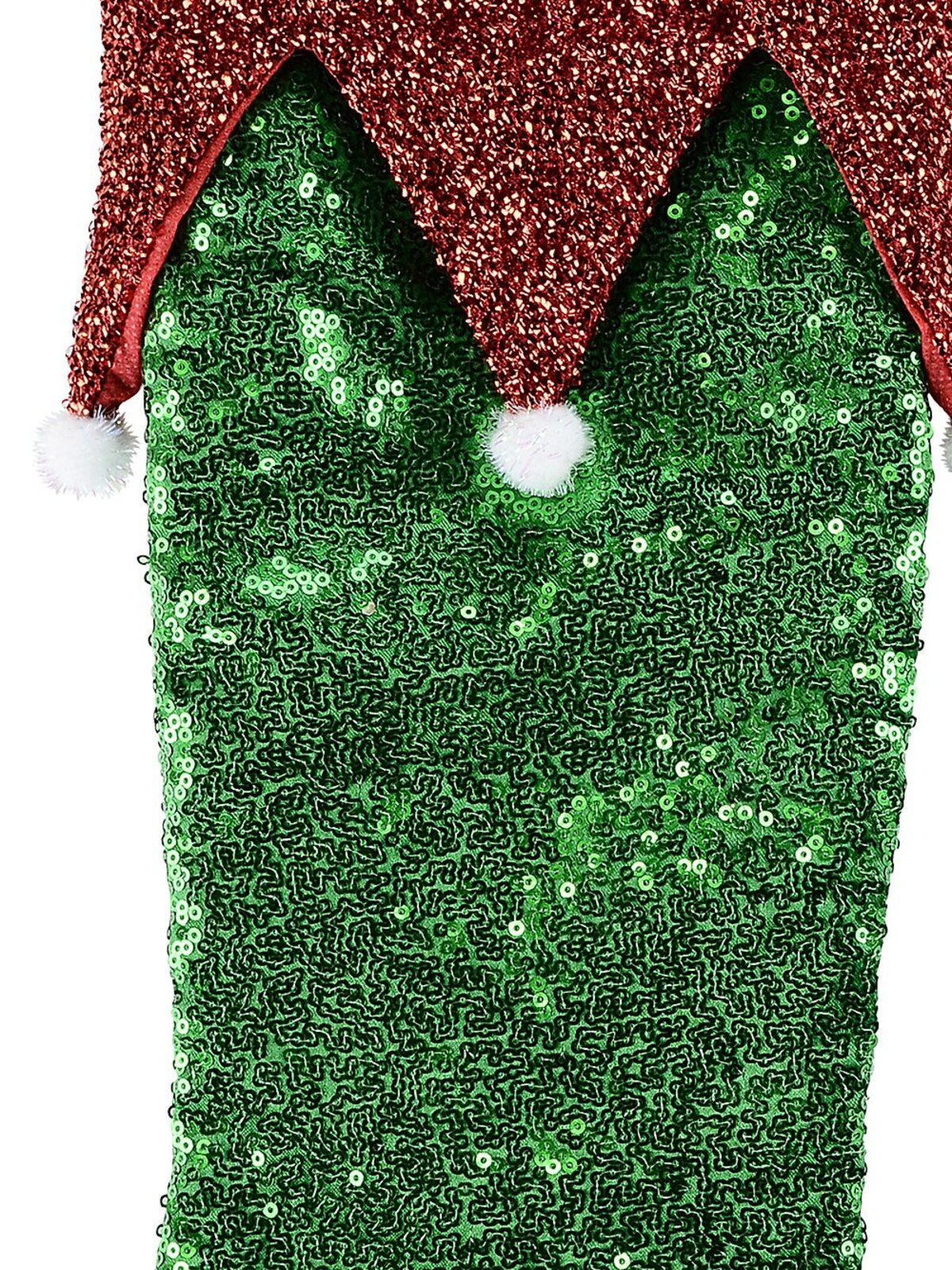 Green Sequin Elf Jester Christmas Stocking With Red Metallic Cuff | 43cm — image 3