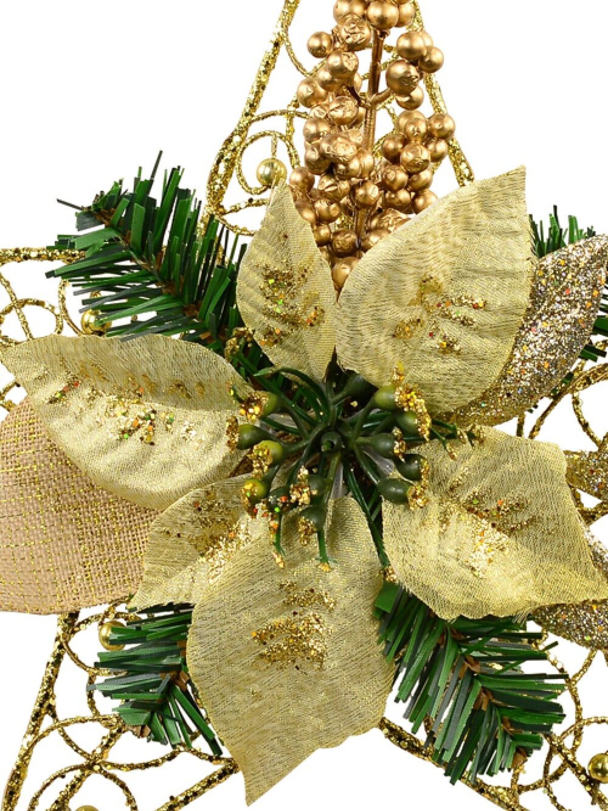 Hanging Decorative 3D Metal Wire Star With Pine & Poinsettia Ornament - 30cm — image 3