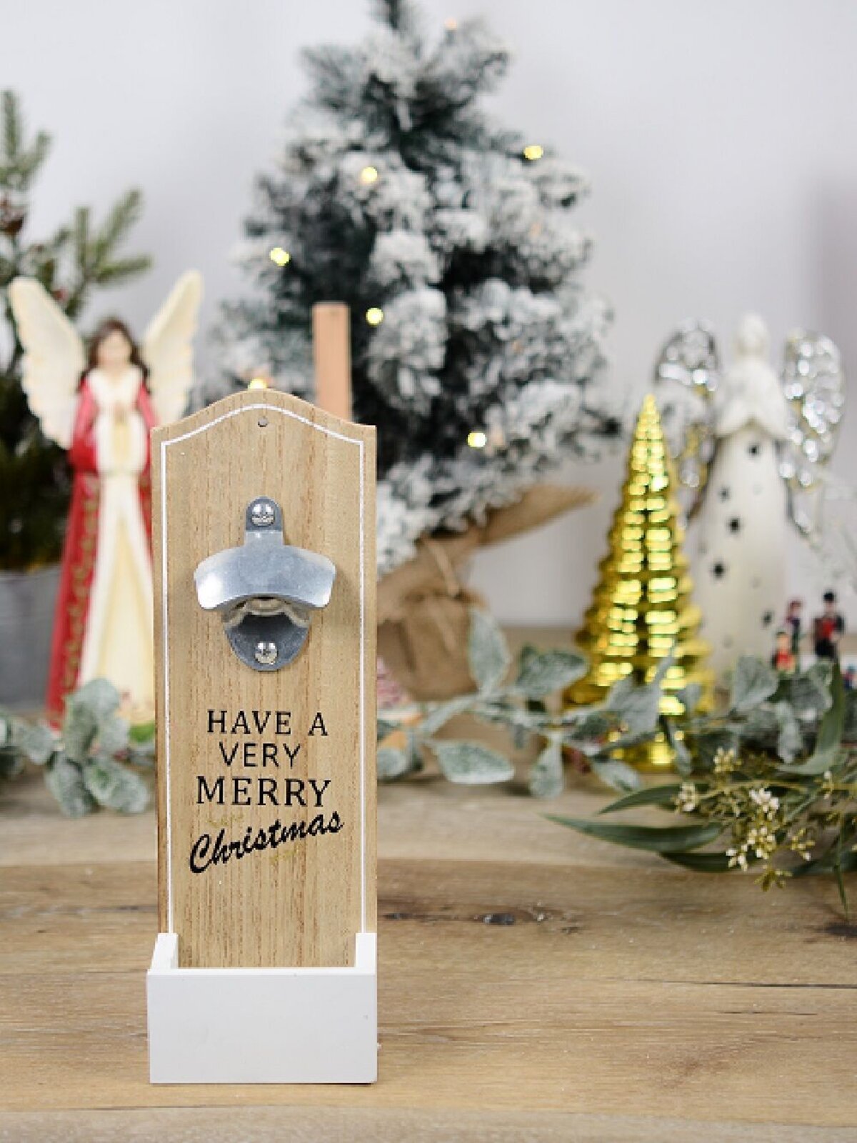 Have A Very Merry Christmas Wood Bottle Opener & Cap Catcher | 30cm — image 4