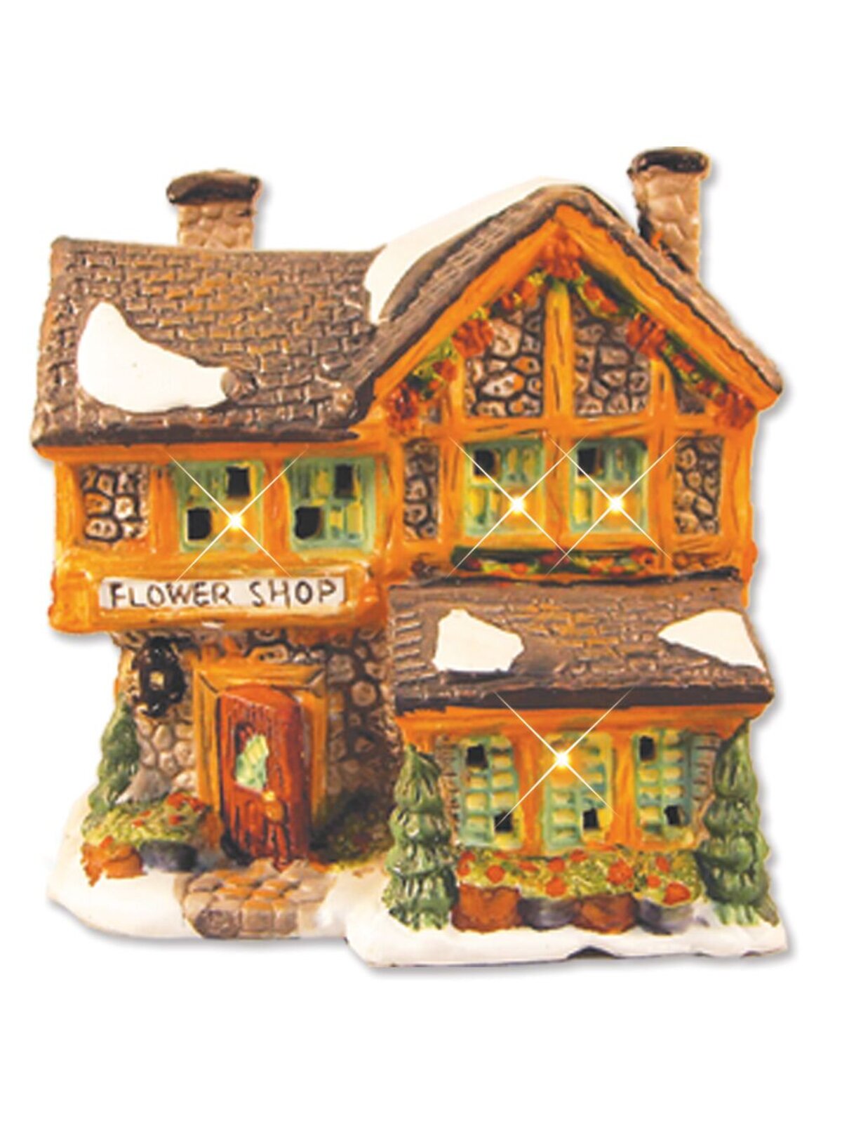 Illuminated 5 House & Church With 6 Figurines Village Scene - 2.6m