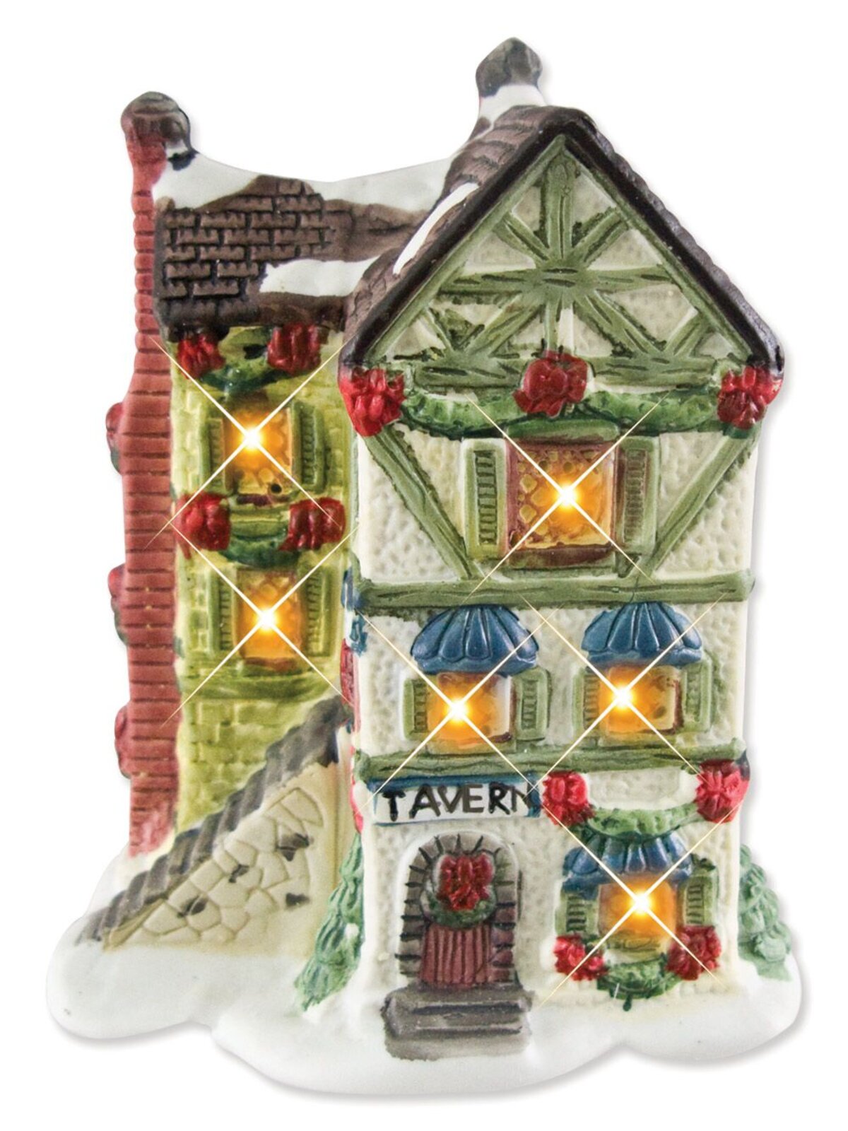 Illuminated 5 House & Church With 9 Figurines Village Scene - 2.6m