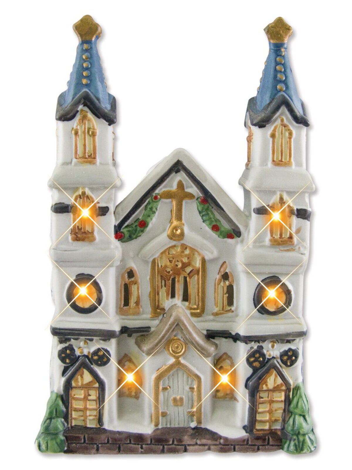 Illuminated 5 House & Church With 9 Figurines Village Scene - 2.6m