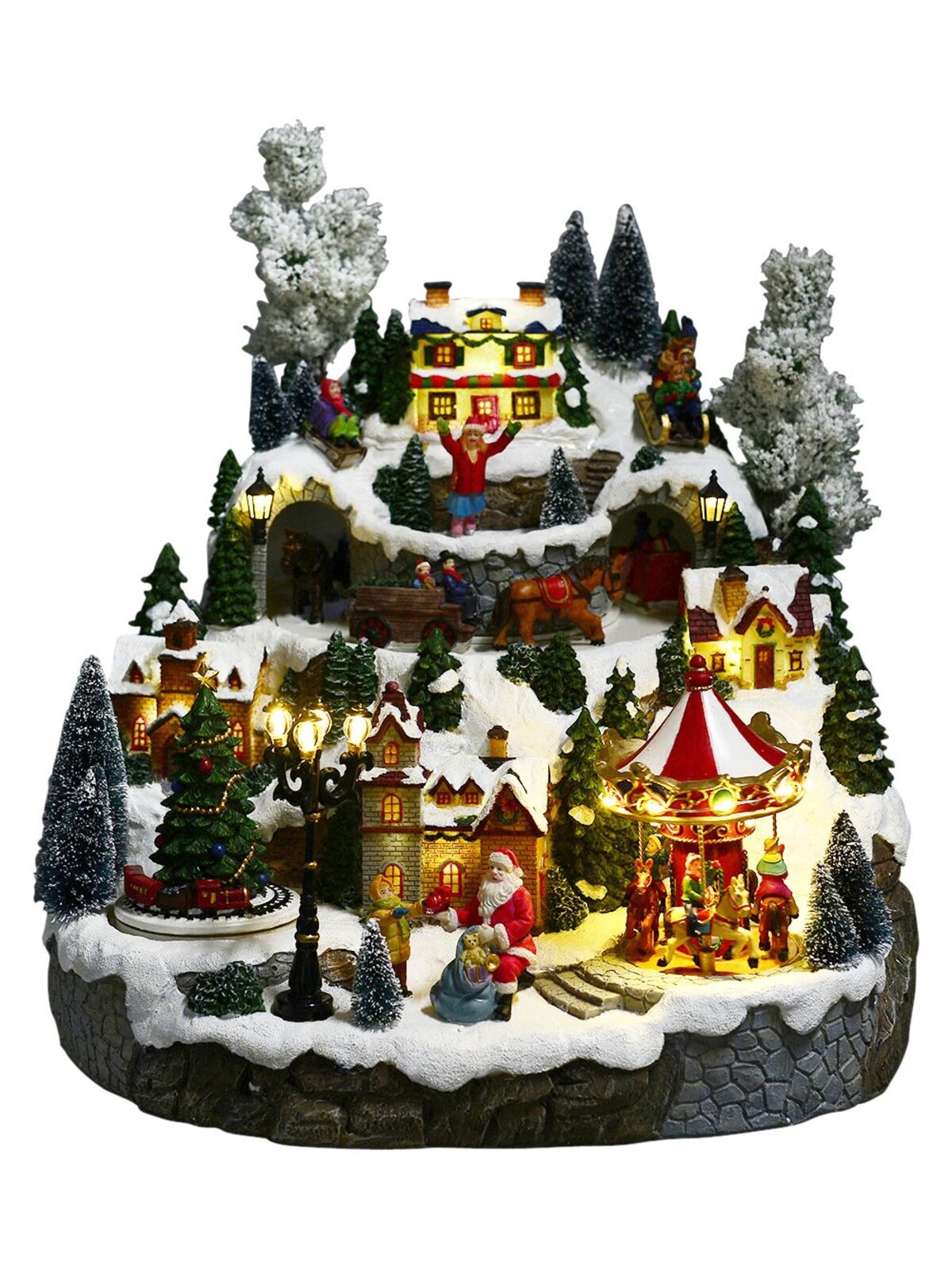 Illuminated, Animated & Musical Christmas Snowy Hillside Village Scene - 33cm — image 2