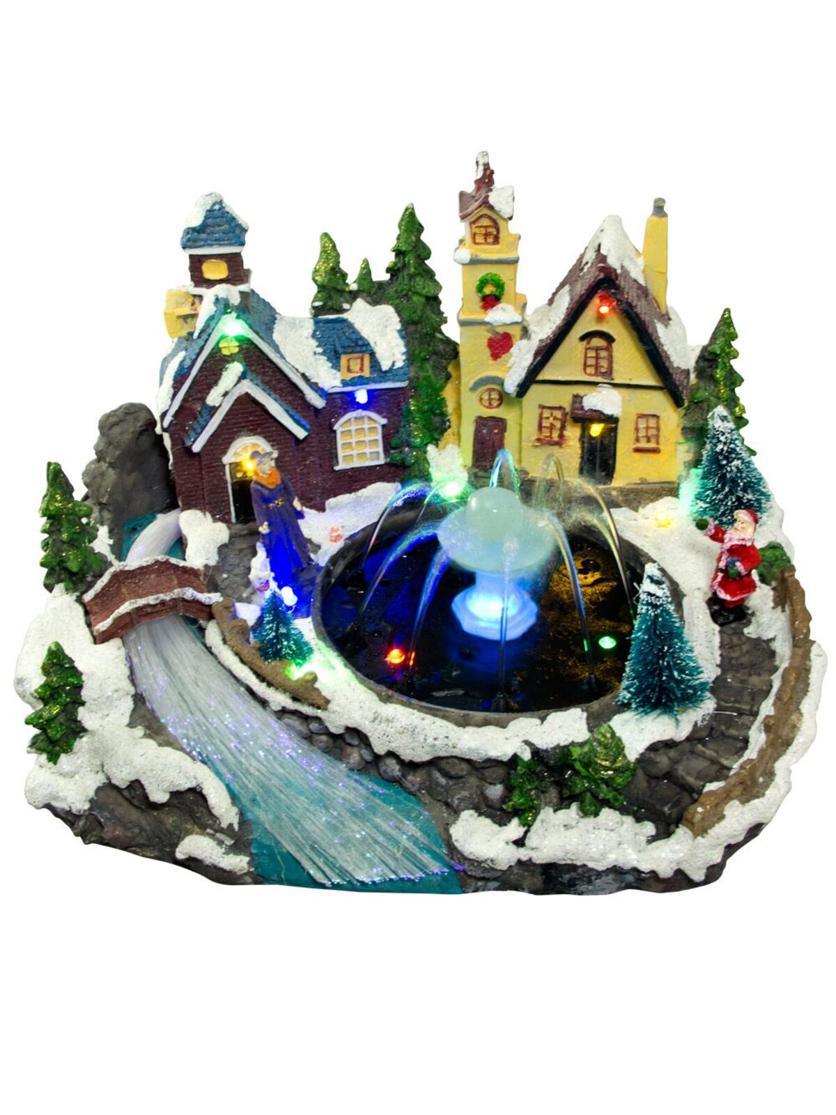 Illuminated & Animated Town Scene With Water Fountain Ornament - 27cm — image 2