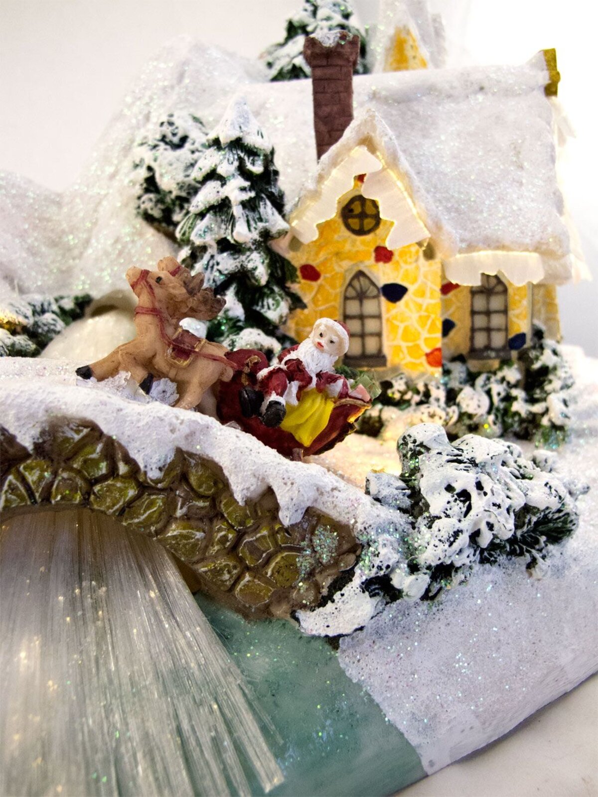 Illuminated & Animated Winter Church Village Scene Ornament - 26cm