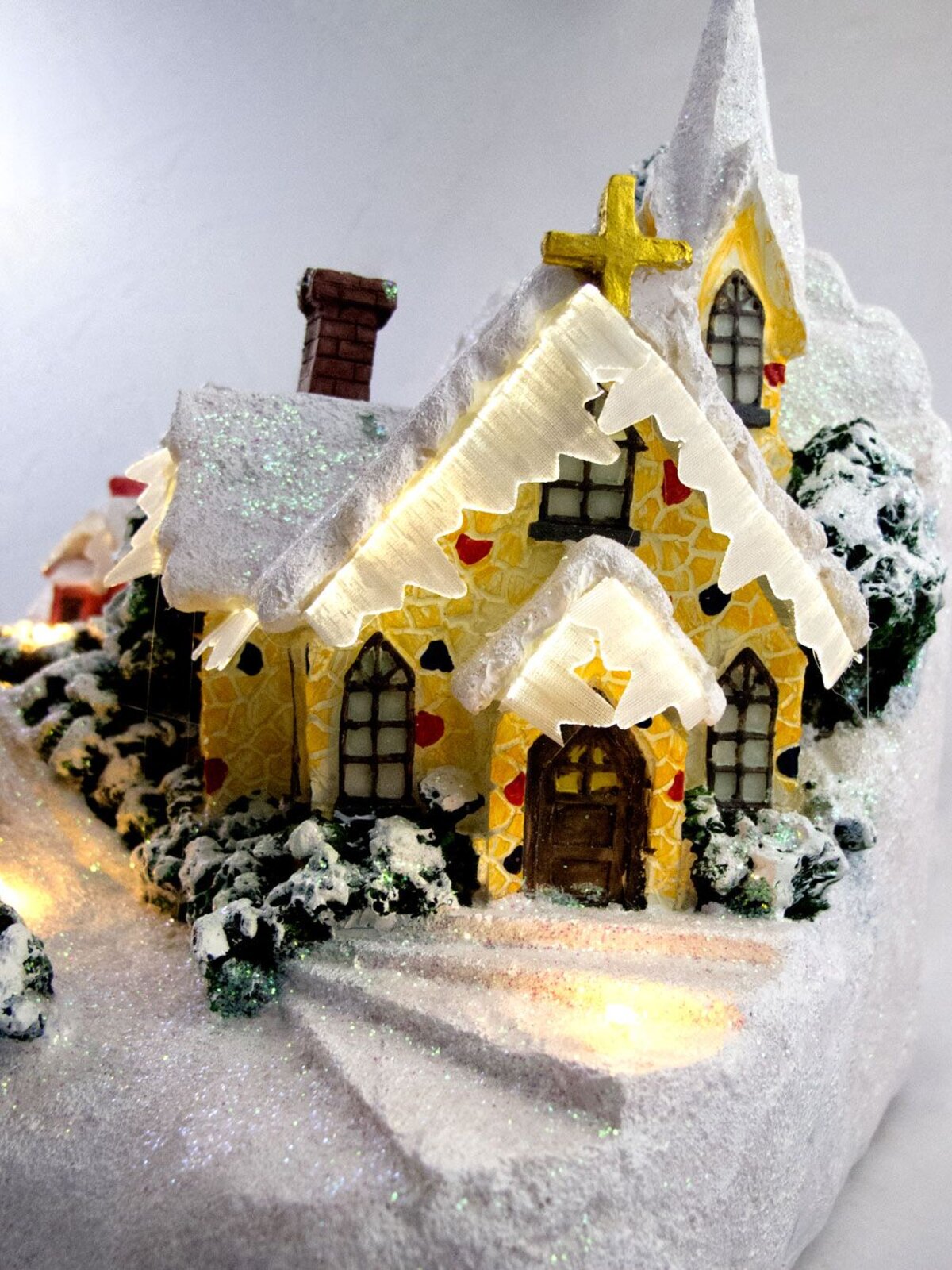 Illuminated & Animated Winter Church Village Scene Ornament - 26cm
