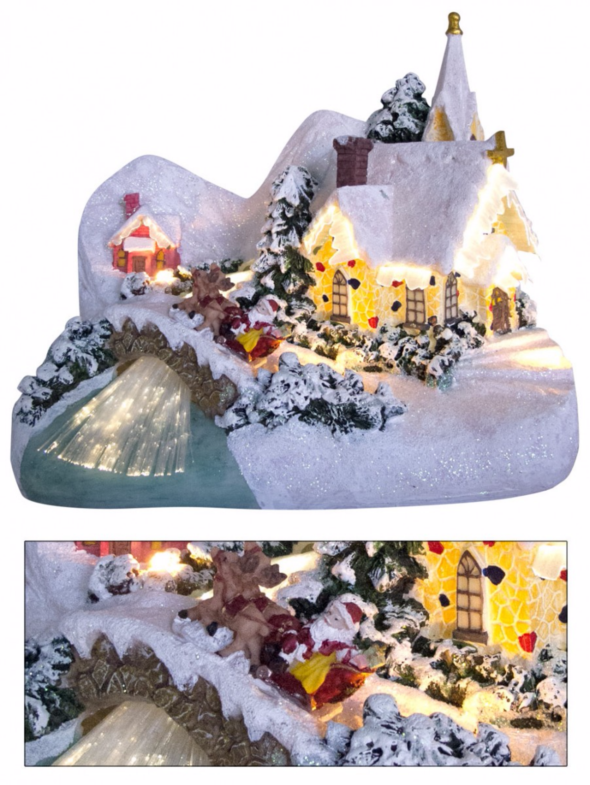 Illuminated & Animated Winter Church Village Scene Ornament - 26cm