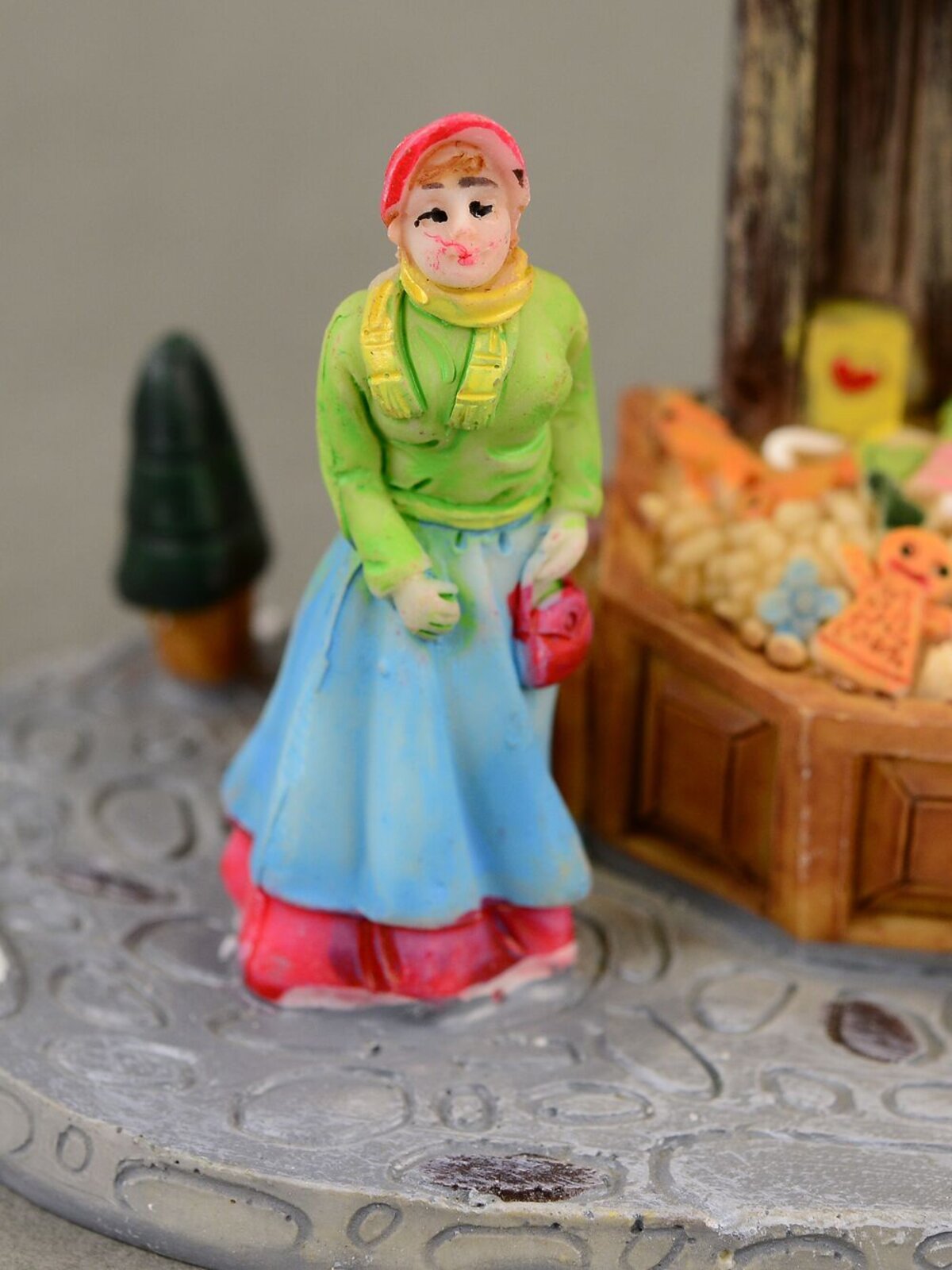 Illuminated Christmas Lolly Treats Street Market Stall Scene - 11cm