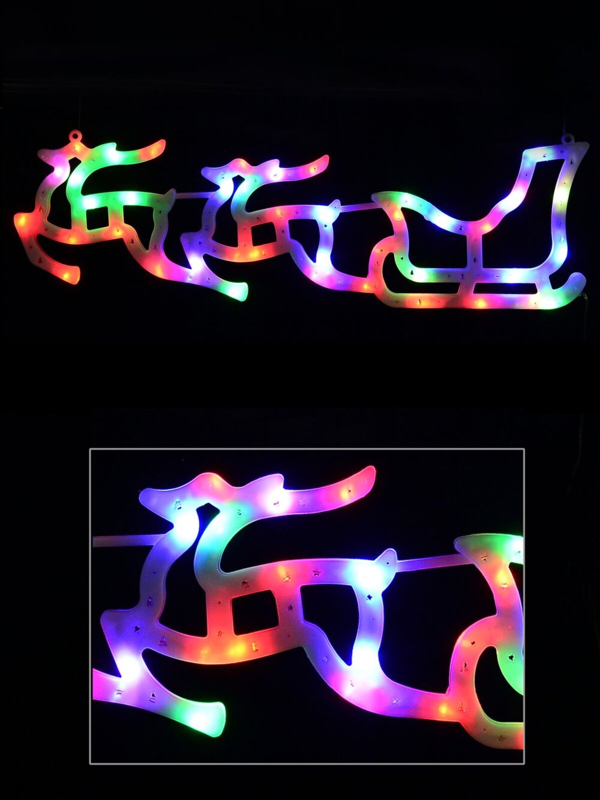 Illuminated Multi Colour Sleigh & Two Reindeer Silhouette - 57cm — image 2