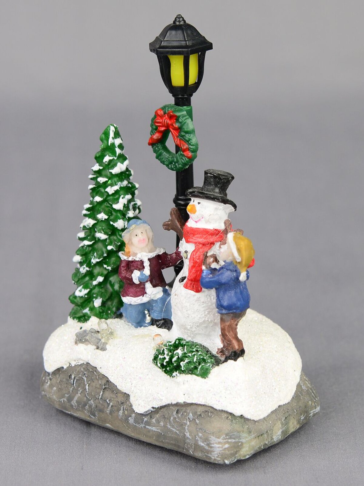 Illuminated Snowman With Children Street Scene With Led Lights - 13cm