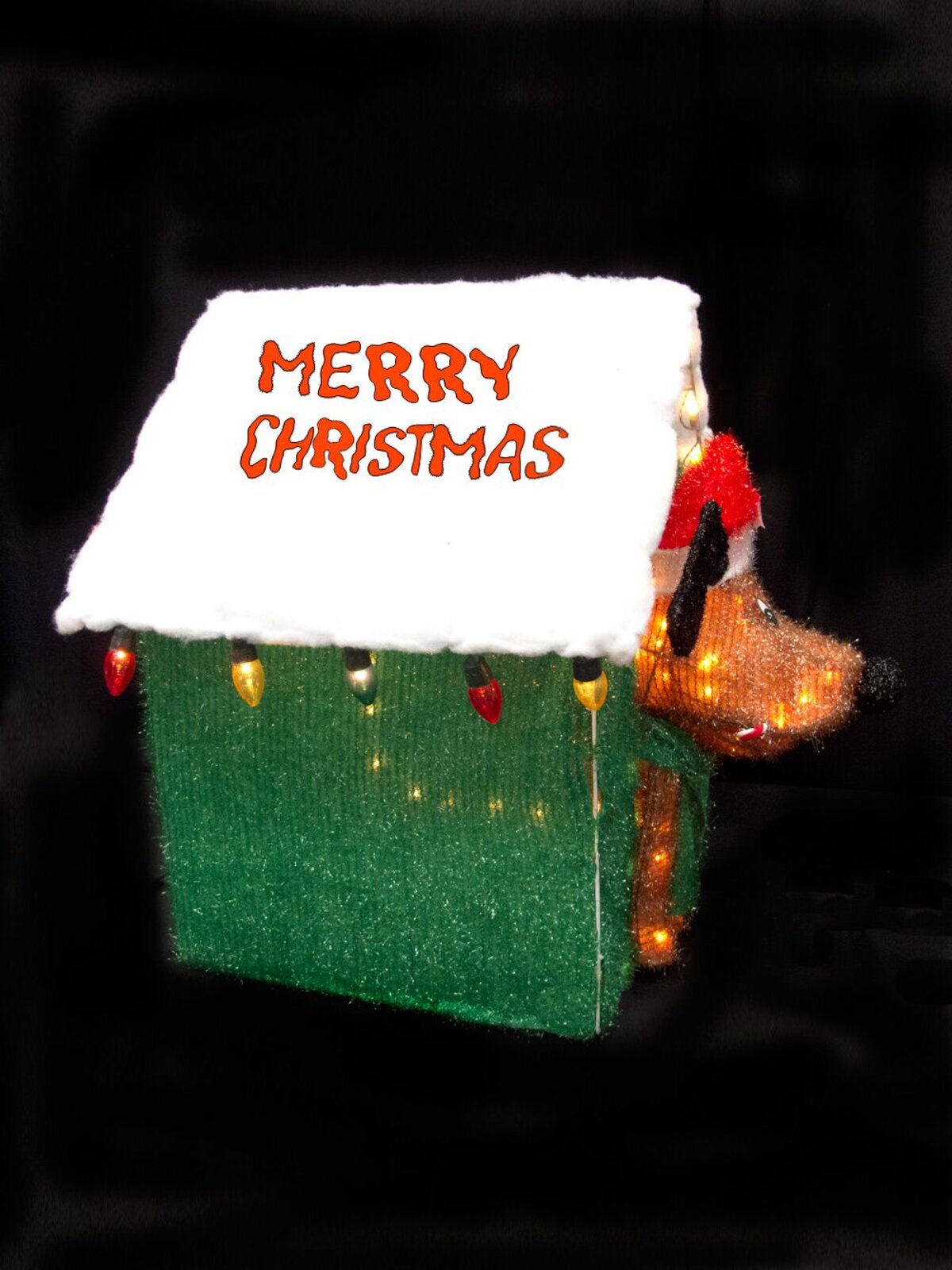 Incandescent Tinsel Fabric Dog In Kennel Light Display - 60cm