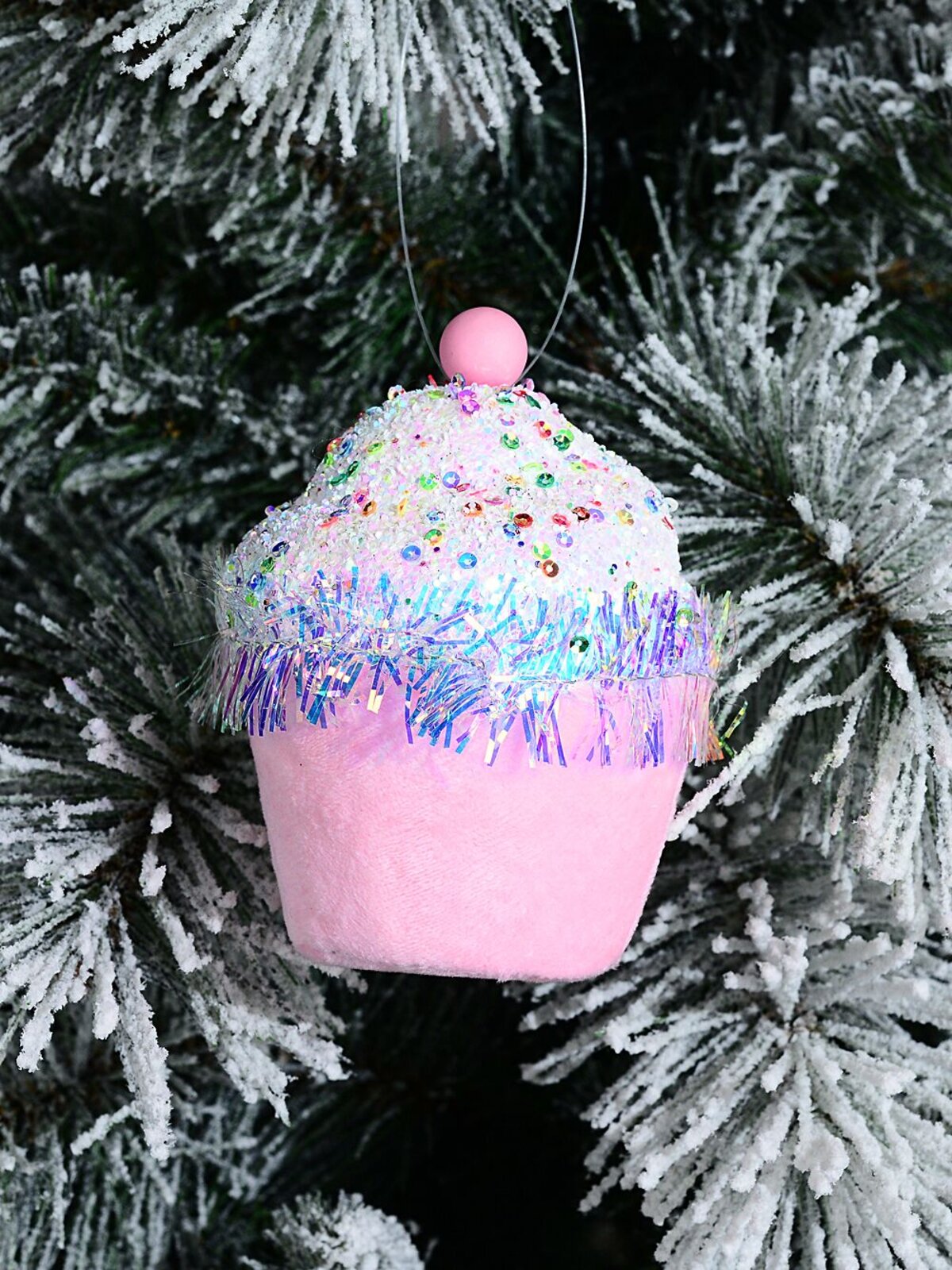 Pink Sequin Frosted 3D Cupcake Whimsical Essential Ornament | 11cm — image 3