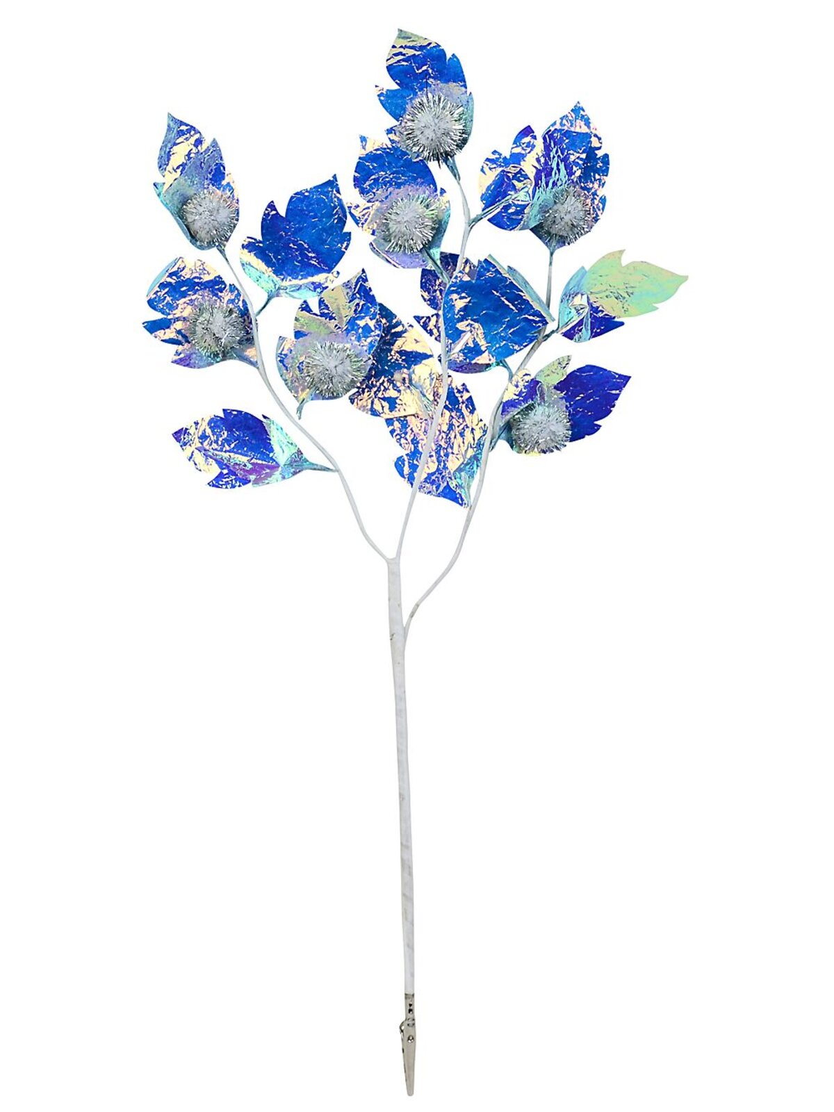 Iridescent Blue Hawthorn Like Leaf Spray Long Christmas Tree Clip Stem | 50cm — image 3