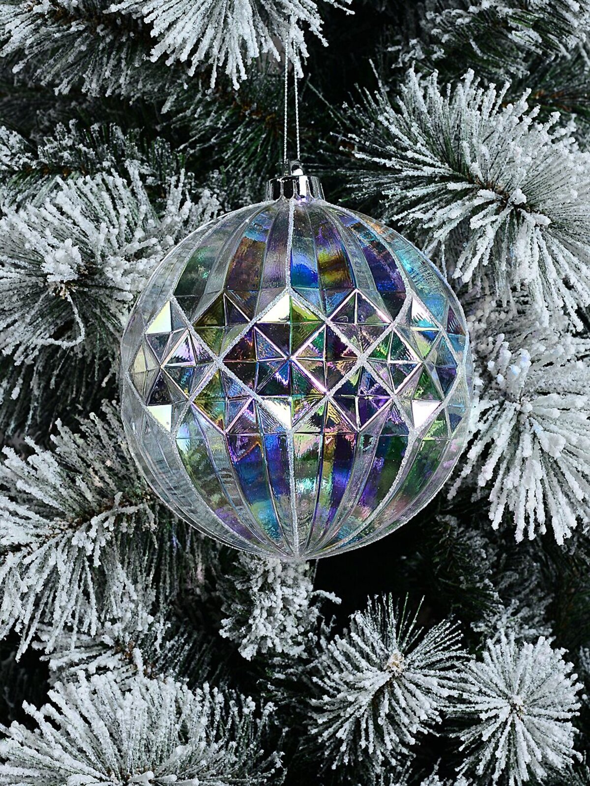 Iridescent Dynamic Grand Geometric Texture Silver Glitter Bauble | 15cm — image 2