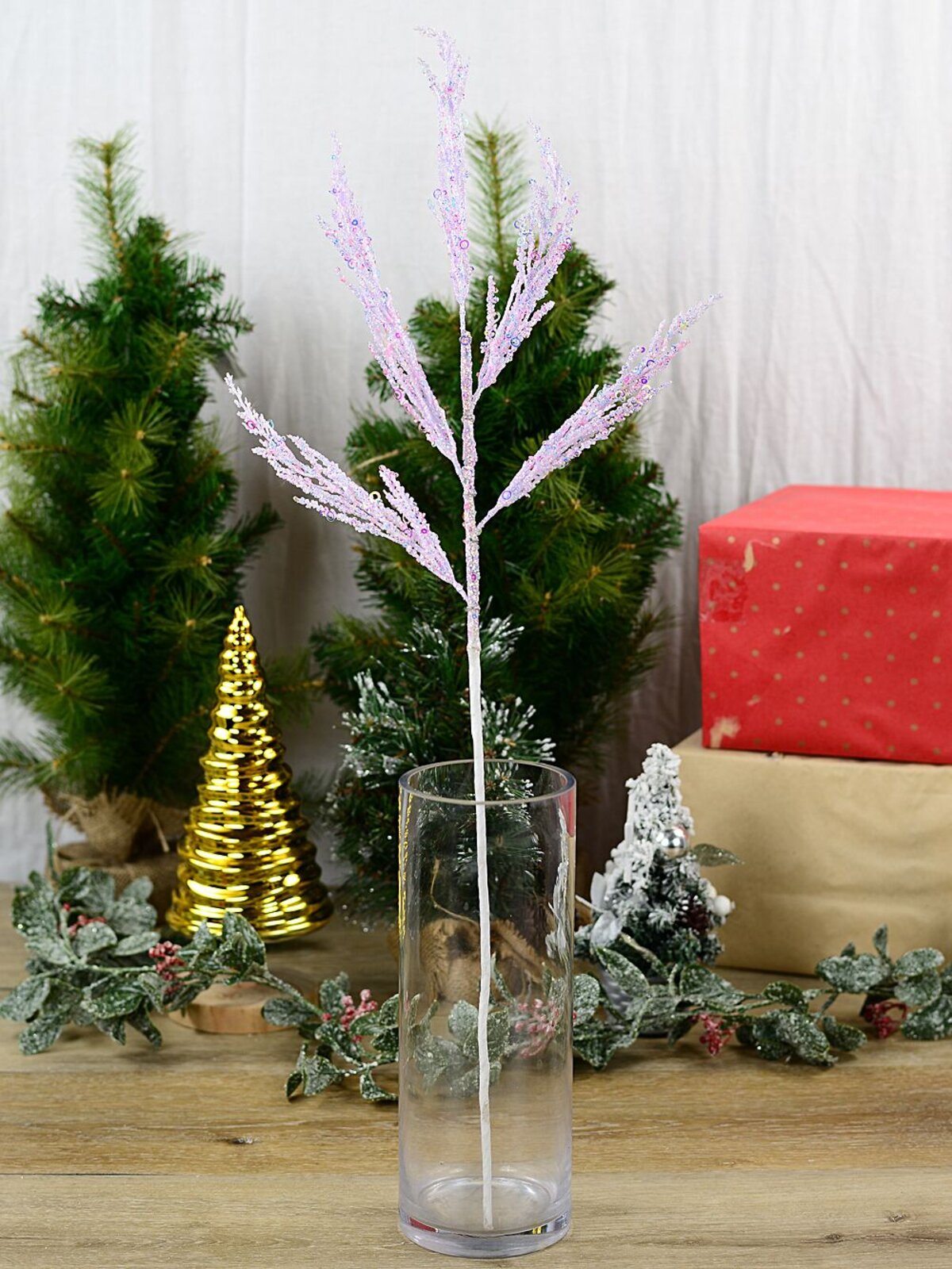 Iridescent Pastel Sequin & Glitter Norfolk Pine Long Christmas Stem | 75cm — image 2