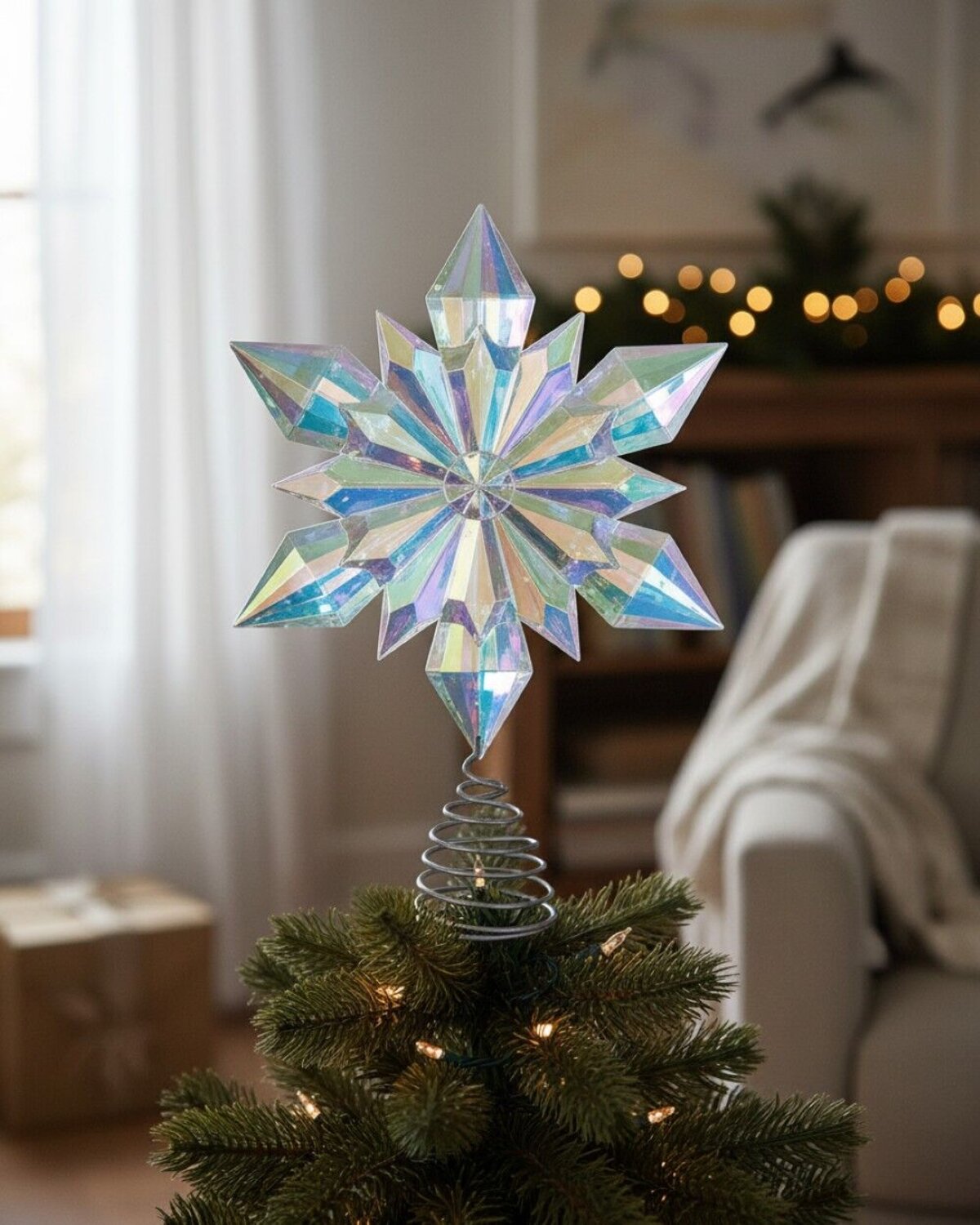 Large Clear Iridescent Star Snowflake Christmas Tree Topper | 32cm — image 3