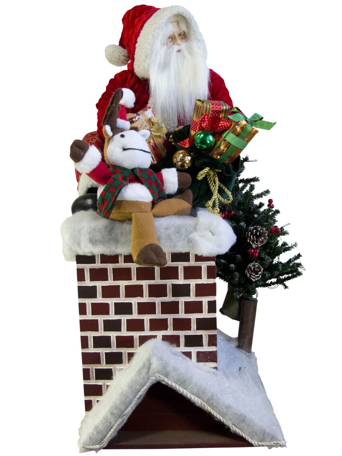 Large Decorative Santa Climbing In Chimney With Gifts & Tree - 84cm — image 3