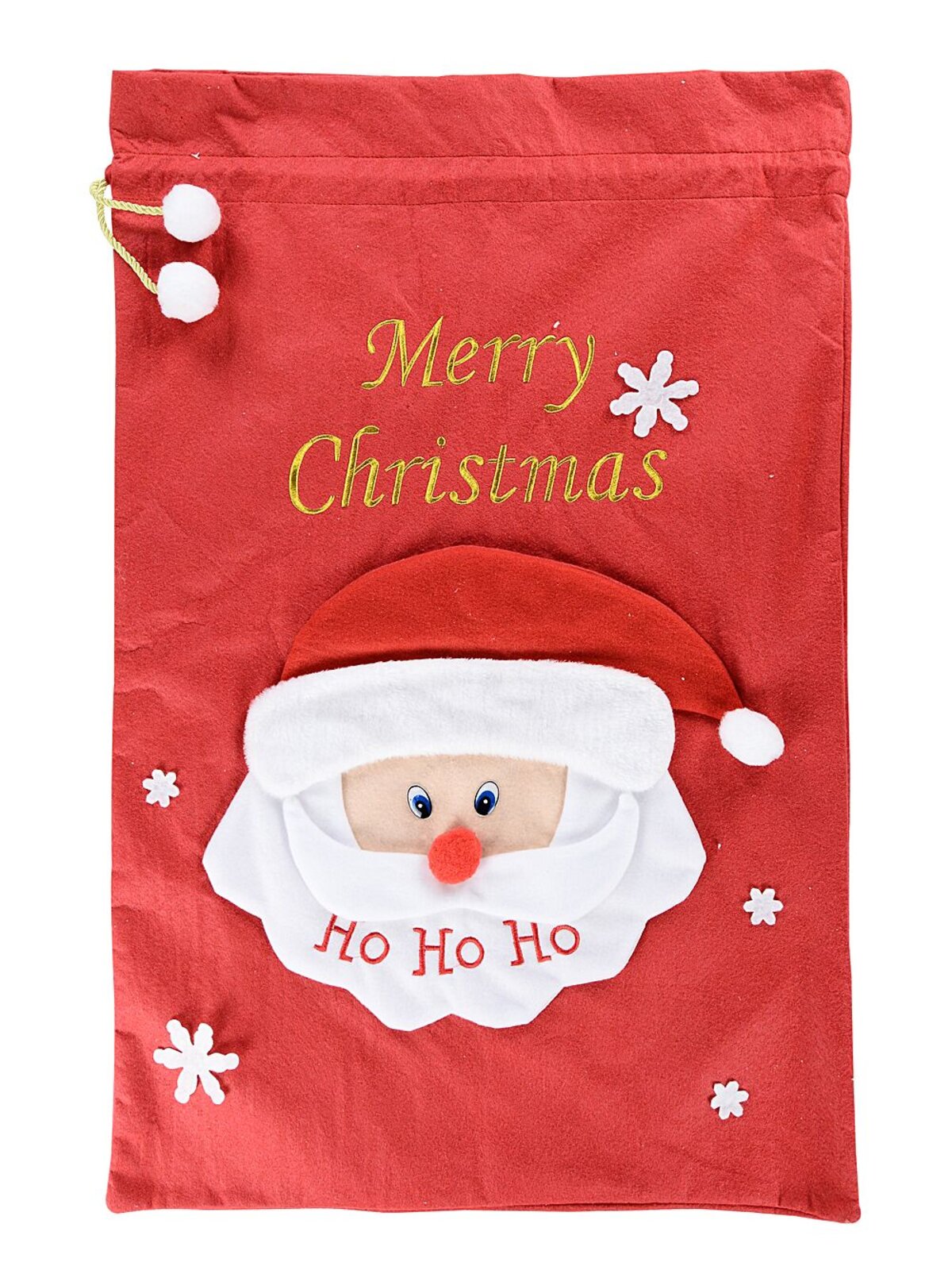 Large Felt Cute Santa Face Appliqued & Merry Christmas Gift Santa Sack - 90cm — image 3