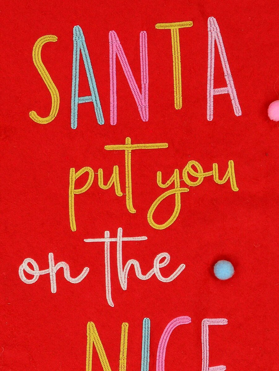 Large Felt ' Santa Put You On The Nice List! ' & Pom-Poms Gift Santa Sack - 1m — image 3