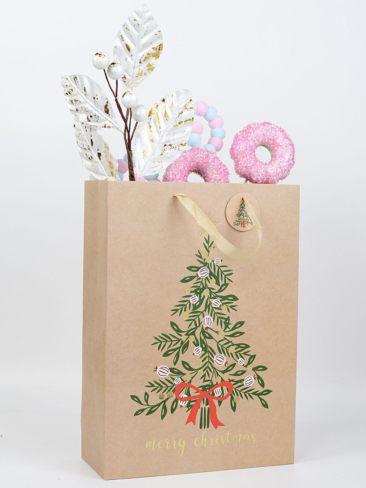 Large Natural Kraft Christmas Tree Gift Bag With Gold Foil | 42cm — image 2