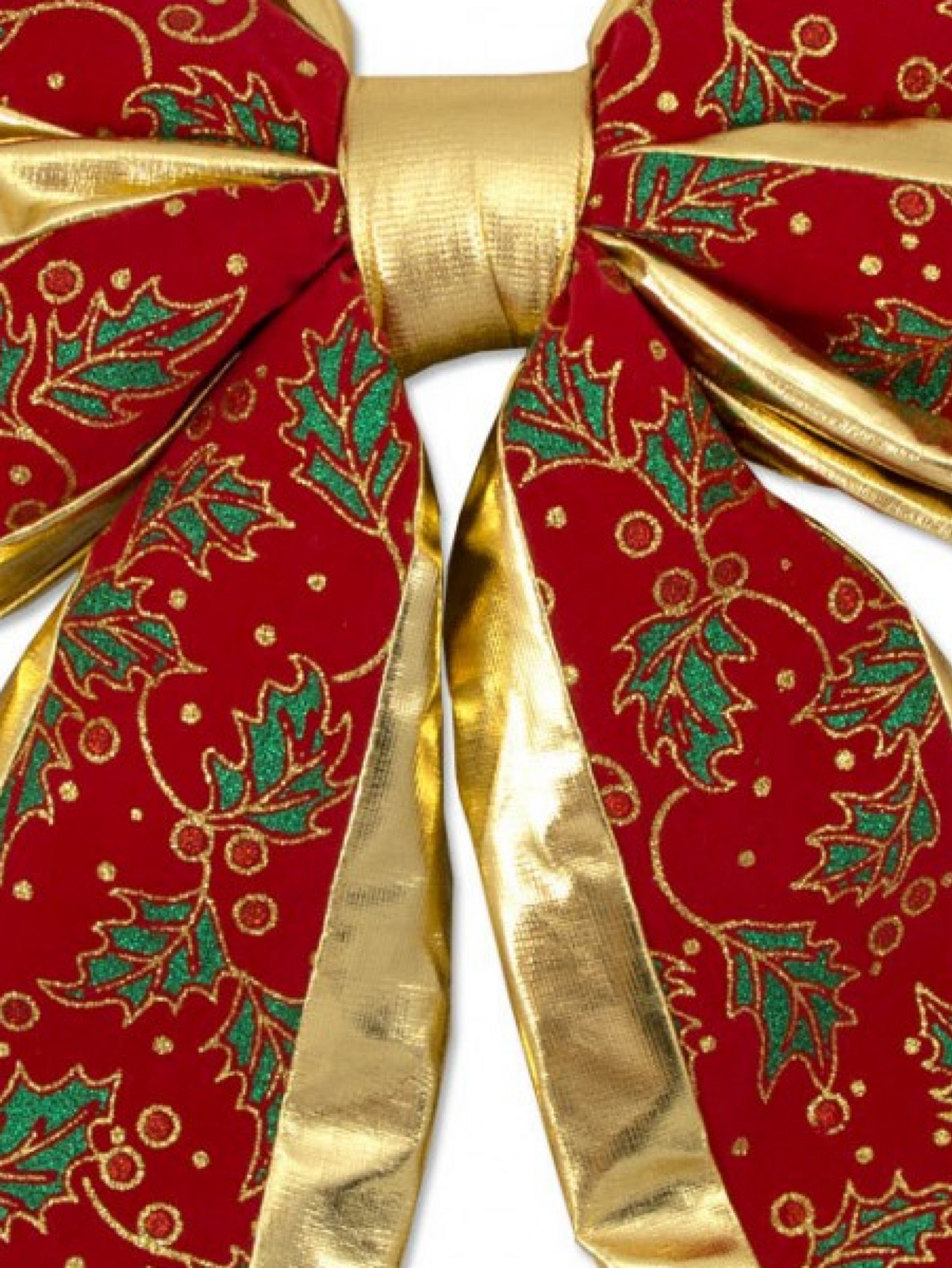 Large Shiny Gold & Holly Design Red Velvet Bow Display Decoration - 45cm — image 3