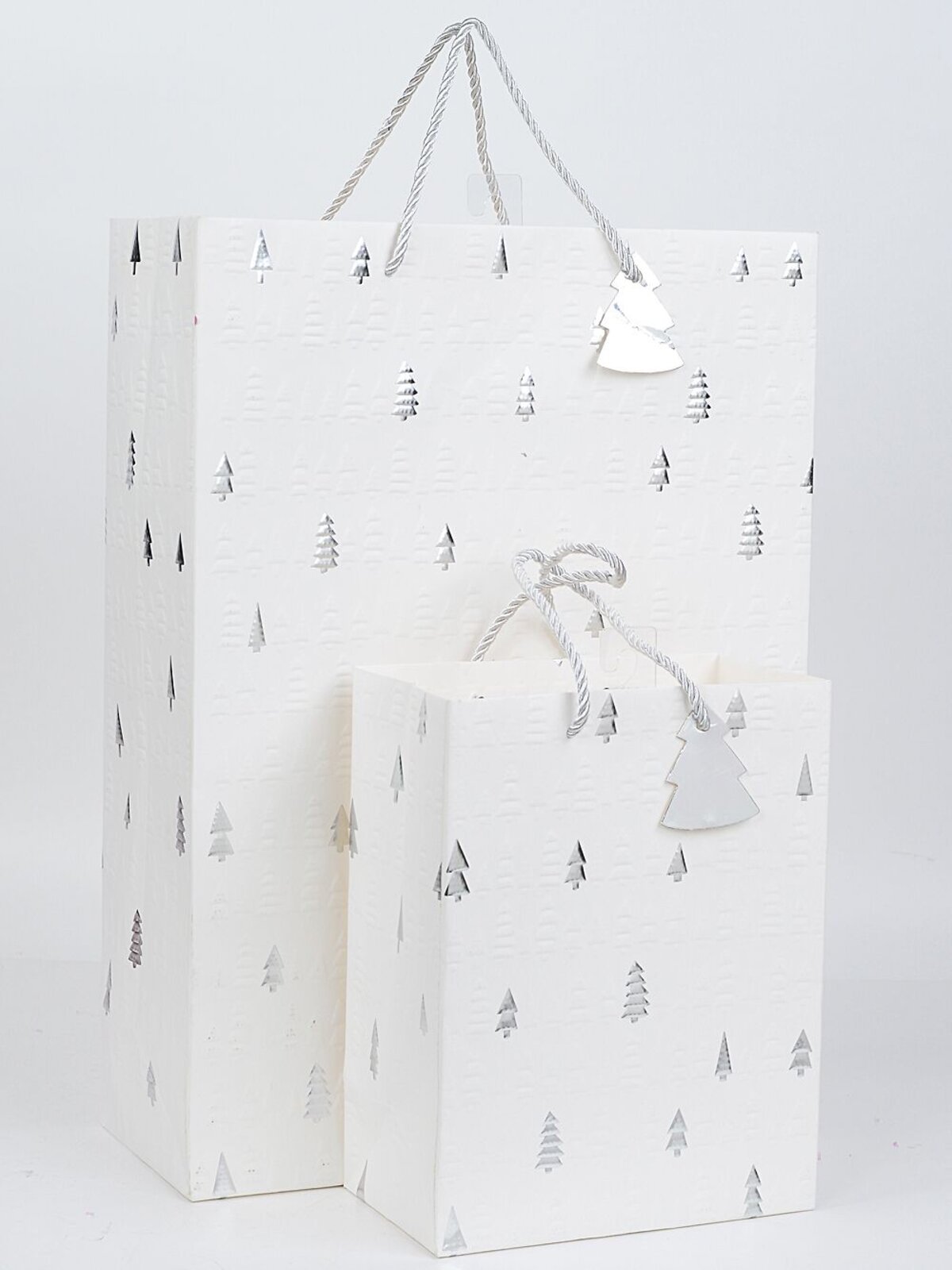 Large White Christmas Trees Gift Bag With Silver Foil | 42cm — image 3