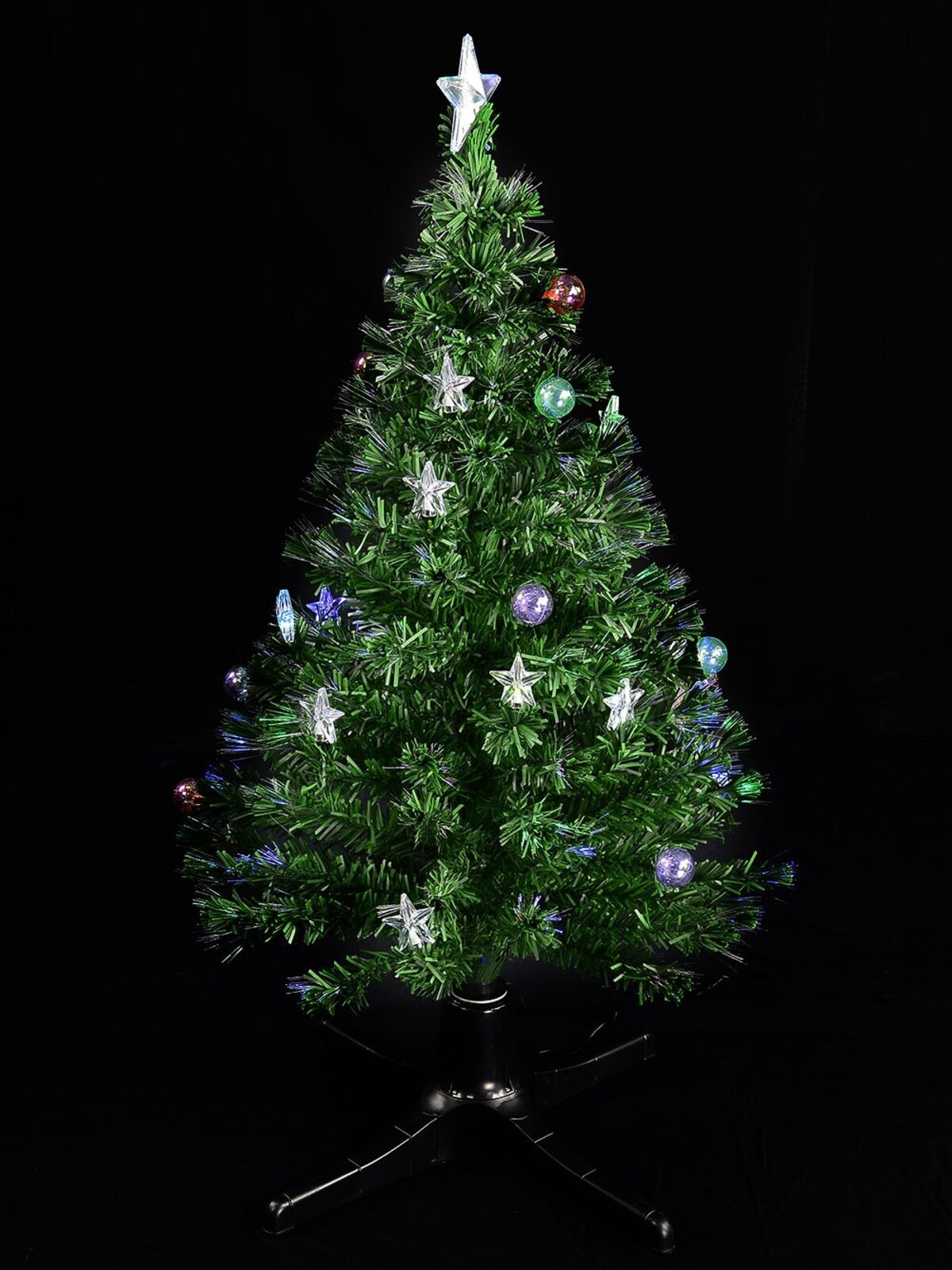 LED Bauble & Star Rotating Fibre Optic Tree - 1.2m