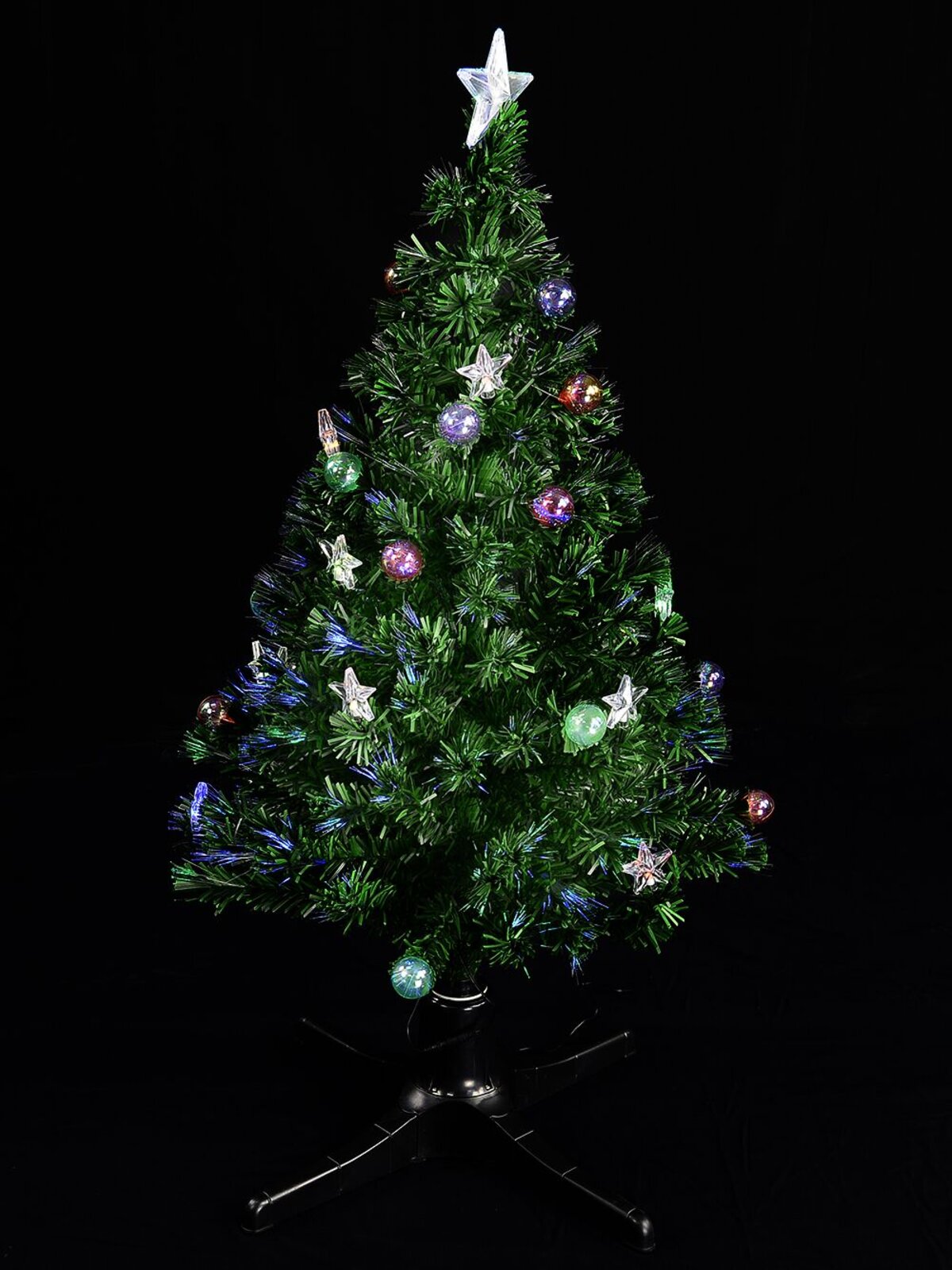 LED Bauble & Star Rotating Fibre Optic Tree - 1.2m
